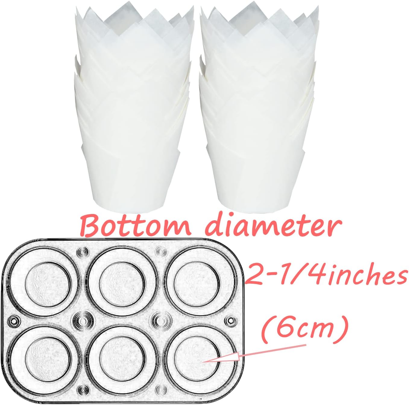 500 pcs Large size White Tulip Baking Cups 2-1/4"(Base diameter) x 4"(Wall height) Greaseproof paper baking cupcake Muffin liners
