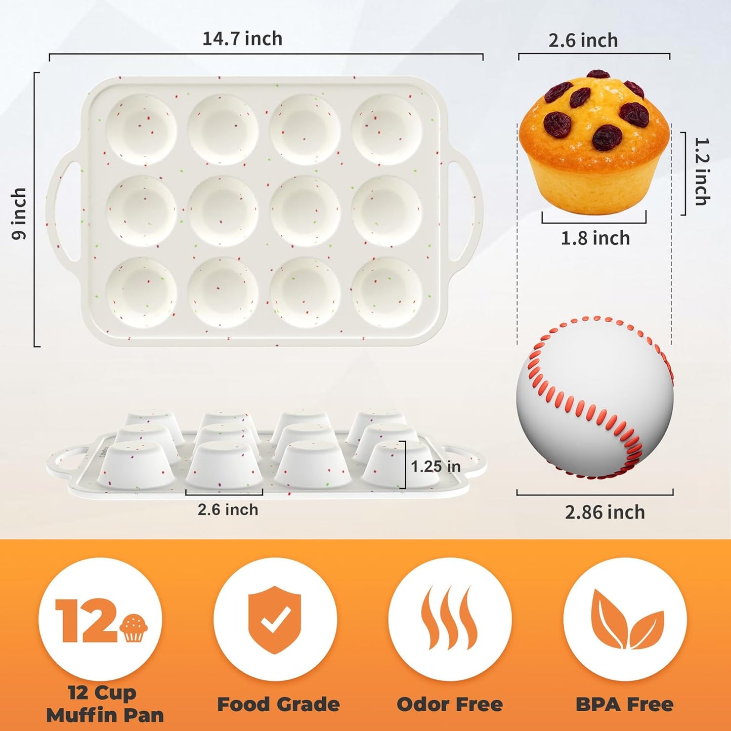 2Pack Mini Muffin Pan For Baking With Metal Reinforced Frame, 12 Cup Silicone Nonstick Cupcake Pan, BPA Free Silicone Mini Muffin Pan, Cupcake Baking Pan Molds for Oven