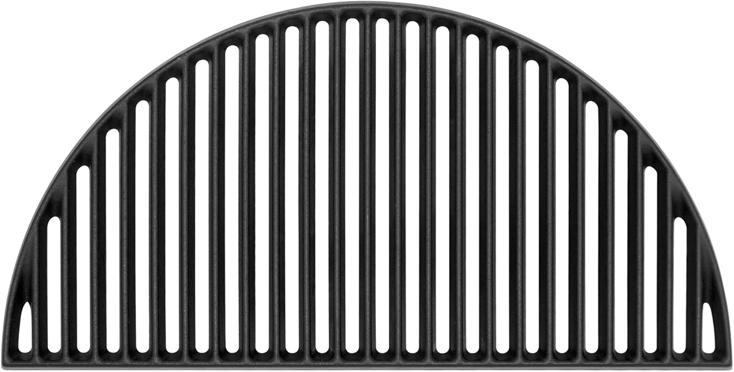 BBQ-PLUS 18" Half Moon Cast Iron Reversible Cooking Grate for Kamado Joe KJ-23RHC Classic II, KJ23NRHCI Classic III, KJ23RH Classic I, Stand-Alone Classic, Large Big Green Egg