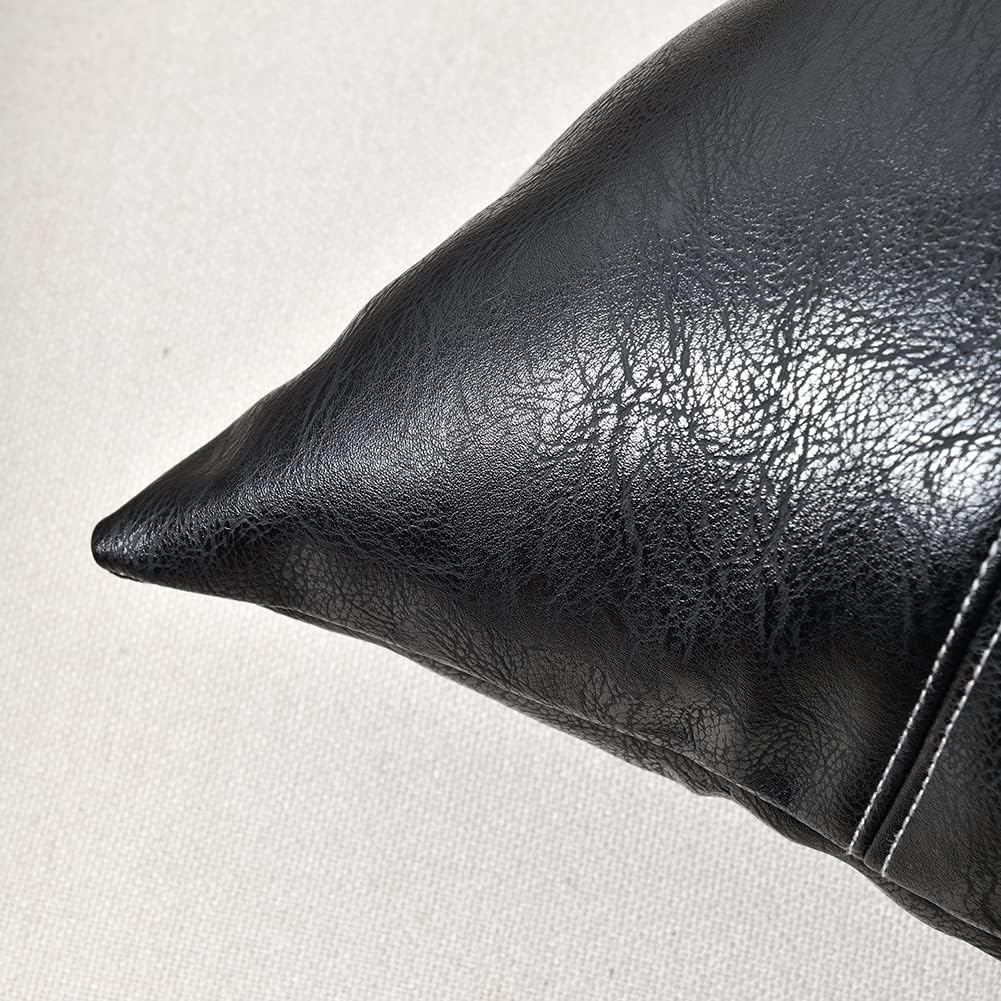 Fancy Homi Black Boho Faux Leather Decorative Throw Pillow Covers 20x20 Inch for Living Room Couch Bed Sofa, Rustic Modern Farmhouse Home Decor, Hand Stitched Square Cushion Case 50x50 cm