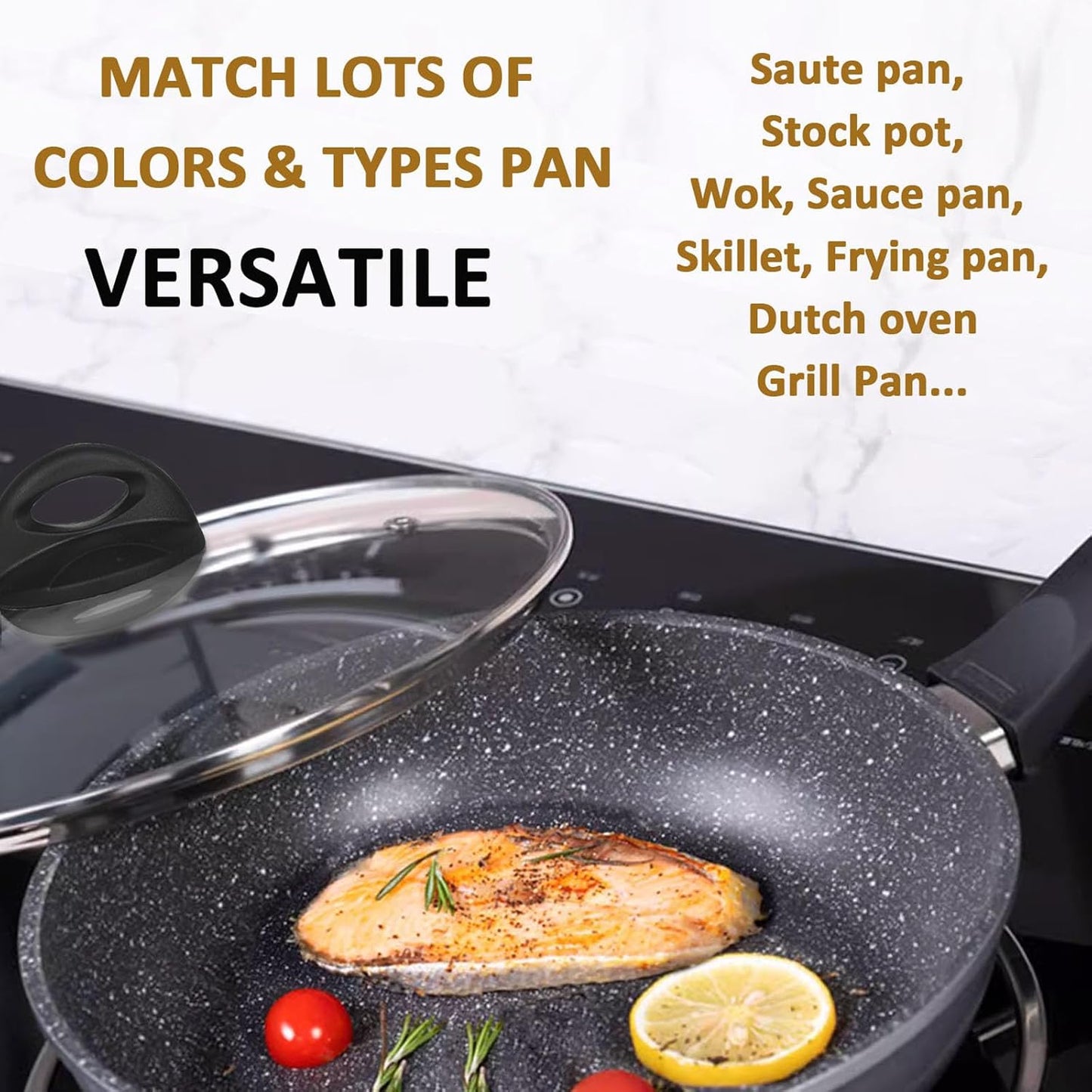 Glass Lids for Pot and Pan, 8, 9.5, 10.25, 11, 12, 12.6, 13.5, 14 Inch Tempered Replacement for Covers Kitchen Cookware, Frying Pan, Wok, Skillet (14 Inch)