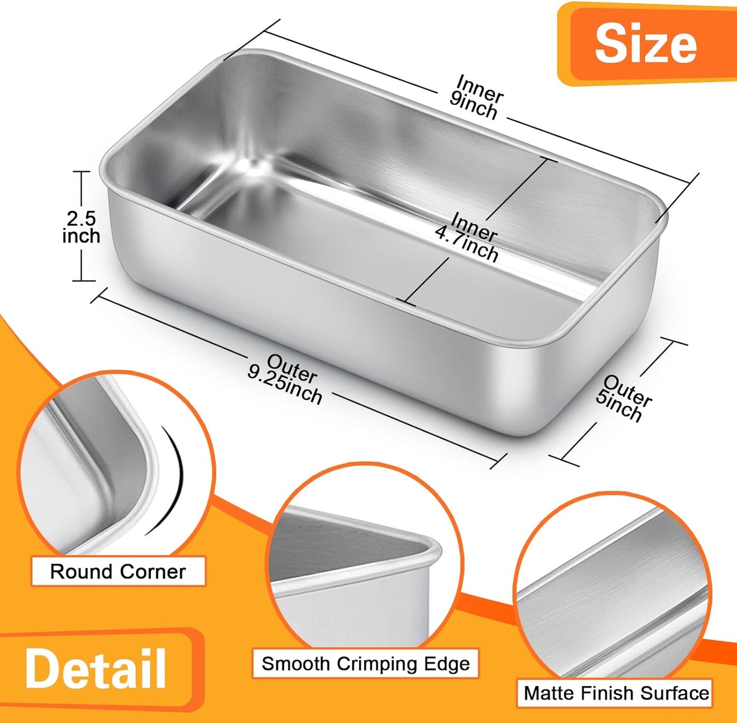 E-far Loaf Pan Set of 4, 9x5 Inch Stainless Steel Bread Loaf Pan, Metal Bakeware for Baking Bread Cake Meatloaf Brownies, Healthy & Non Toxic, Easy Release & Dishwasher Safe