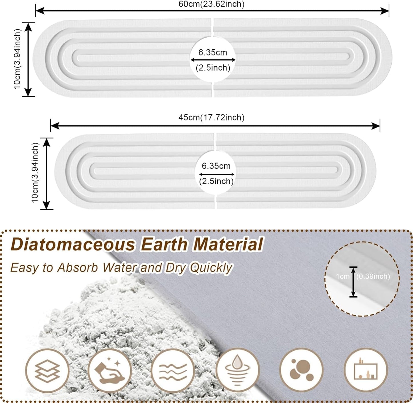 Faucet Mat for Kitchen Sink, Diatomite Super Absorbent Fast Drying Stone Sink Tray for Bathroom Kitchen Sink Splash Guard(Round White,23.6x3.9in)