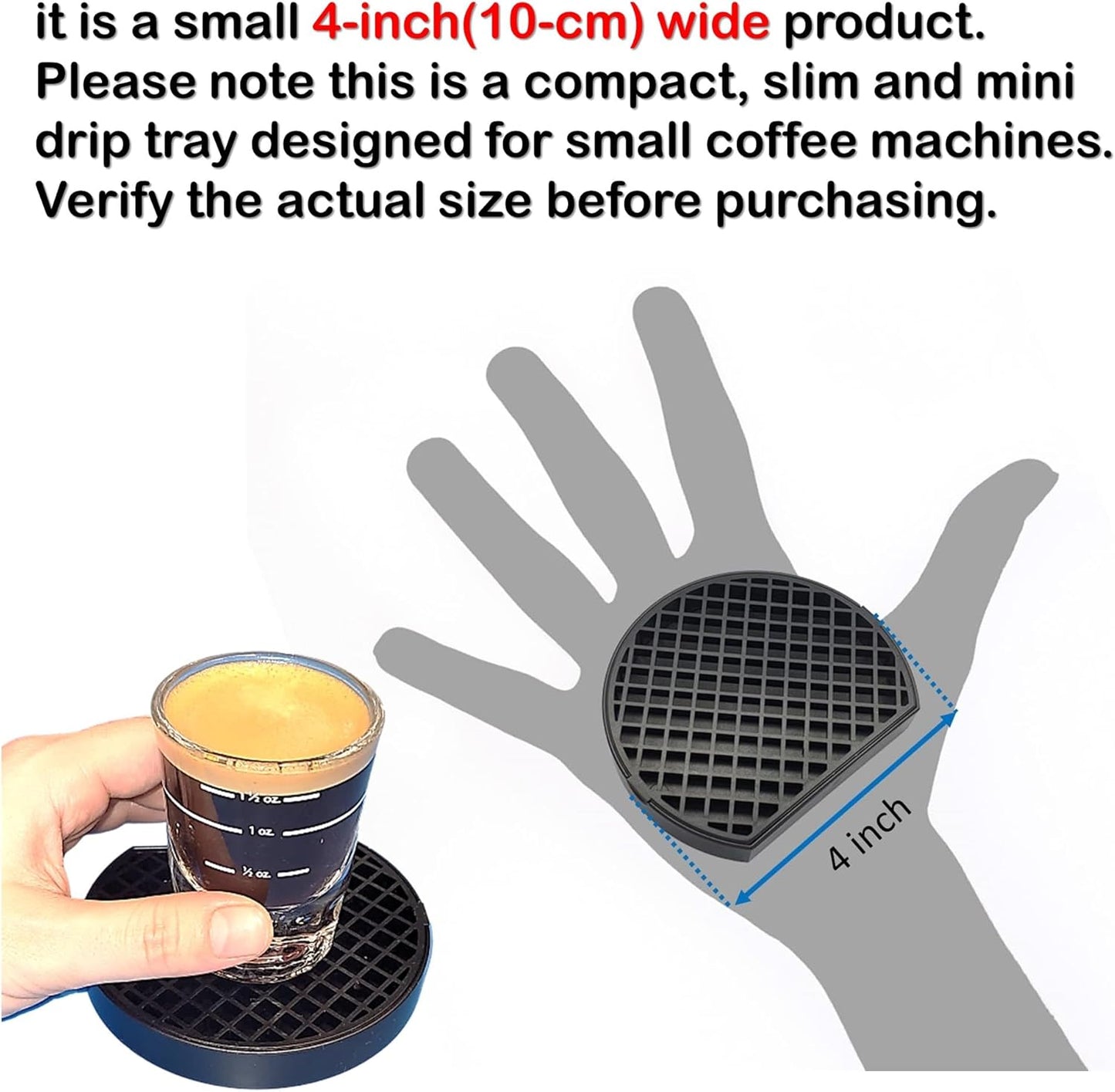 2, Coffee Drip Catcher 4 inches Small Drip Tray for Espresso Machine Carafe Water Urn Durable ABS Plastic, Black