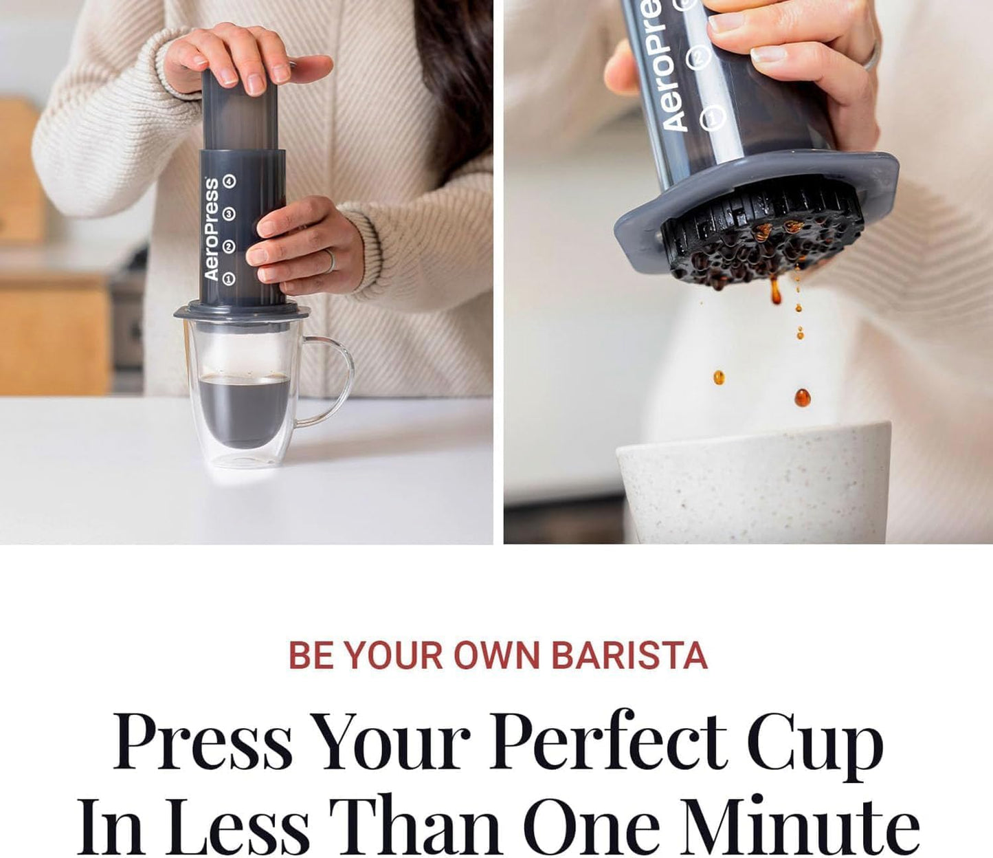 AeroPress Original Coffee Press – 3 In 1 Brew Method Combines French Press, Espresso, Full Bodied Coffee Without Grit or Bitterness, Small Portable Coffee Maker for Camping & Travel