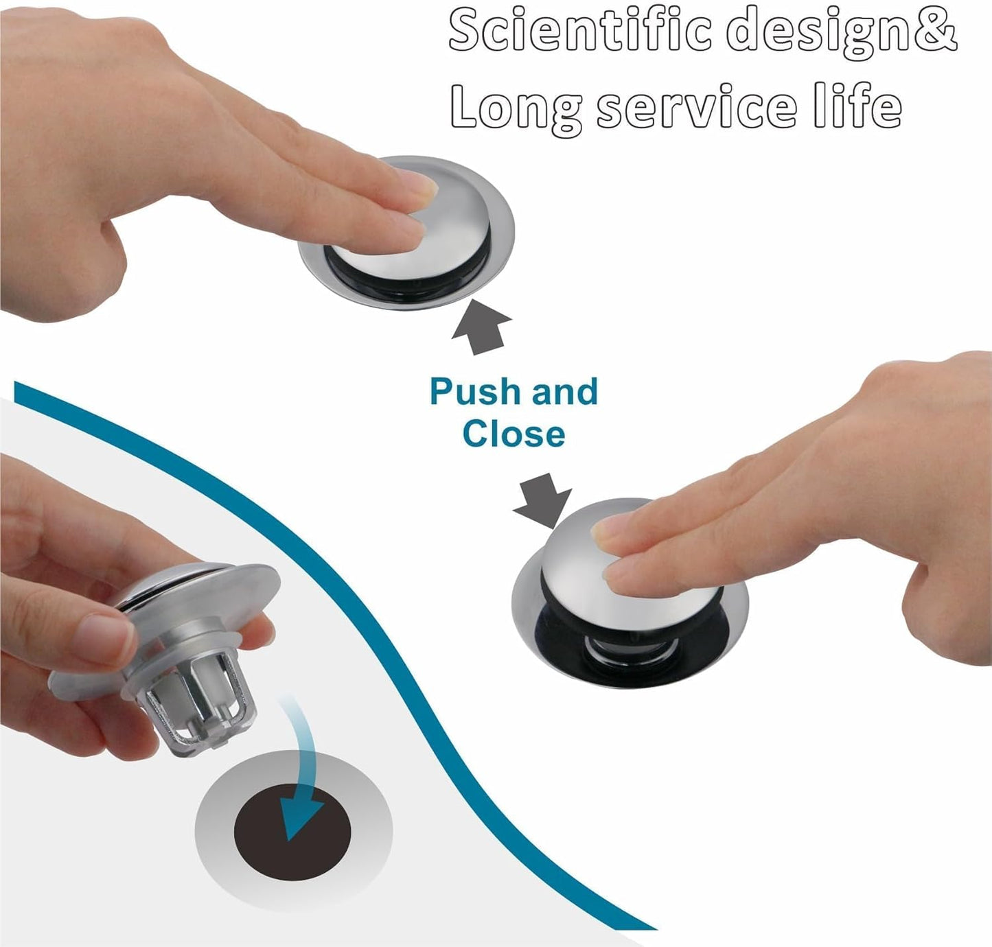 Chrome Bathroom Sink Drain Stopper,Welsan Universal Pop-Up Drain Stopper Plug Strainer with Hair Catcher for 1 1/8"-1 1/2" Drain Hole,Anti-Clogging Filter Chrome Plated