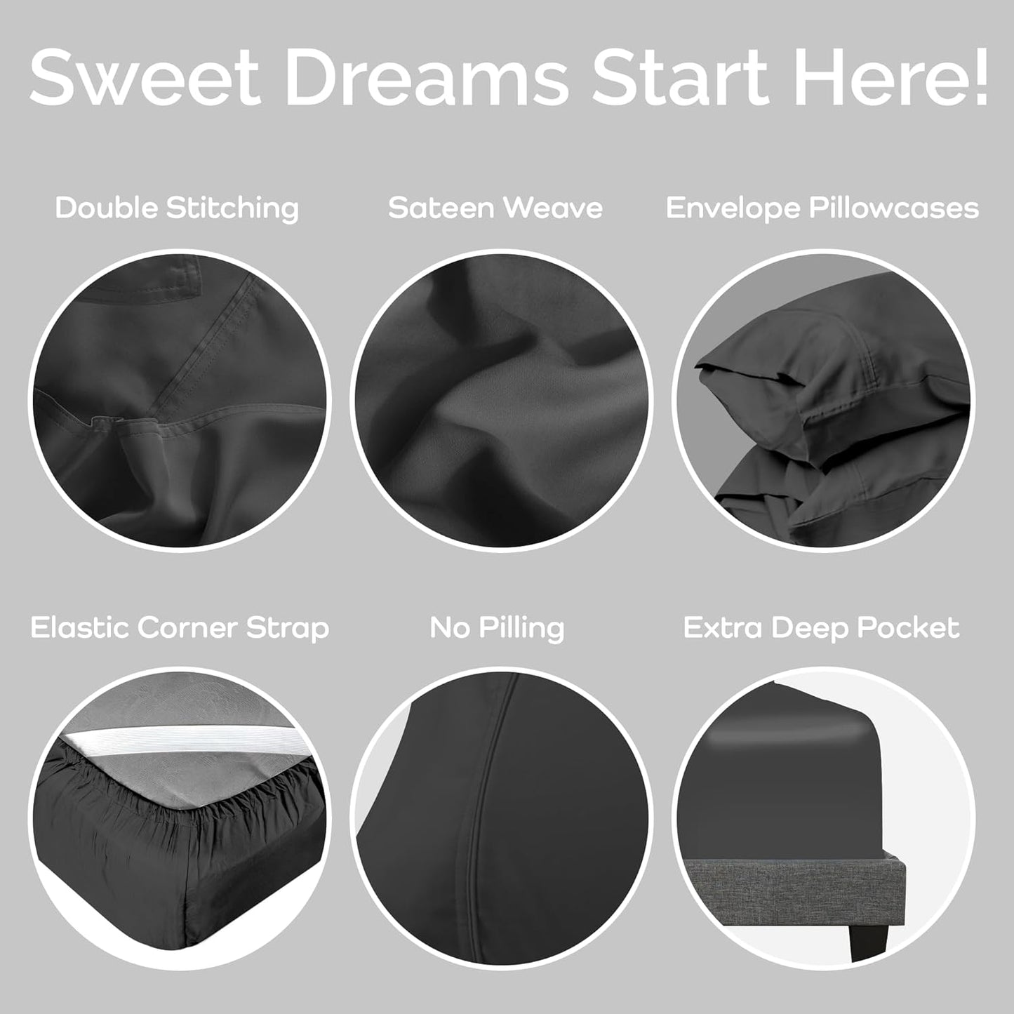 100% Viscose from Bamboo Sheets King Size, Super Soft King Bed Set, 4PC Cooling Sheets for Hot Sleepers, Organically Grown Bedding Sheet, King Size Sheet Set - Charcoal - 76" x 80"