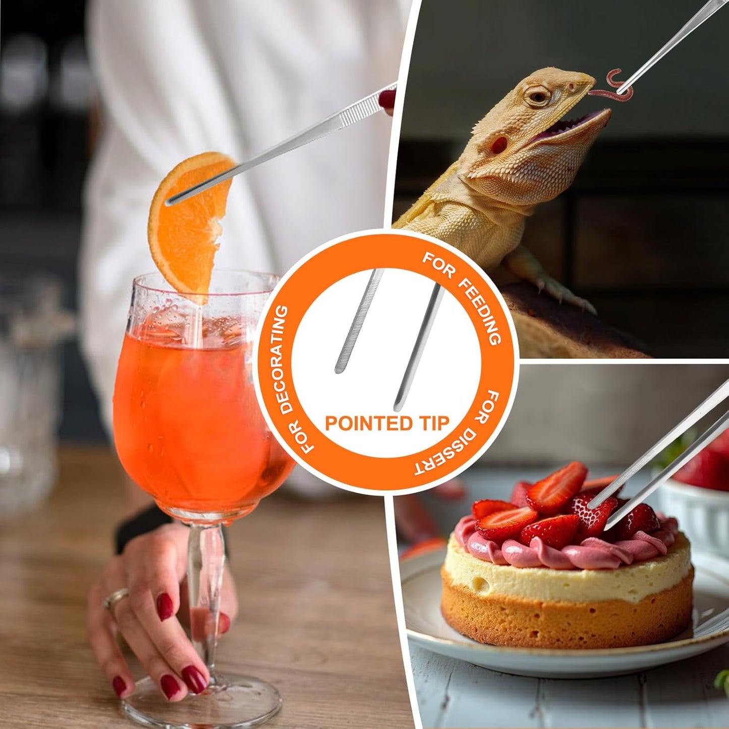 2Pcs 12-inch Kitchen Tweezers for Cooking, Kitchen Tweezer Tongs, Fine Stainless Steel Cooking Utensils Set for Steak, Salad, Pasta, Bacon, Sausage, BBQ, Toast, Aquarium, Silver, Achiwish