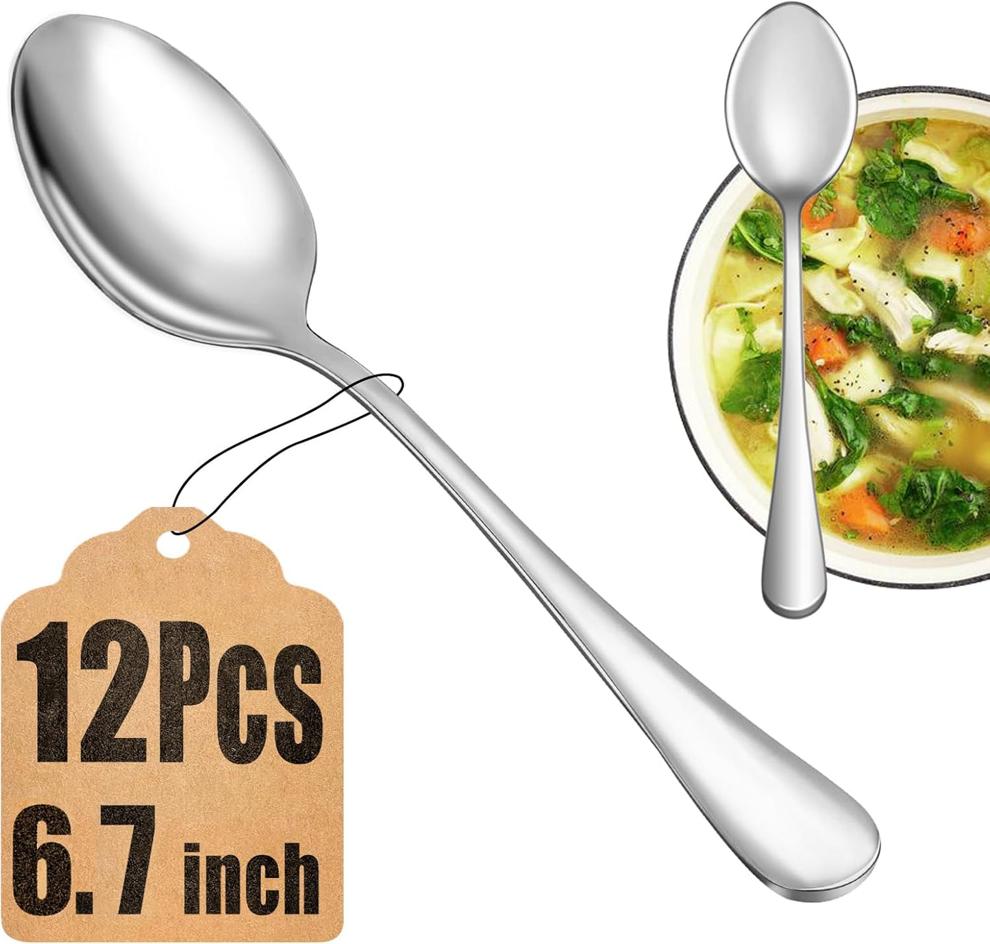 12 Piece Teaspoons Set,Food Grade 18/10 Stainless Steel Tea Spoons,Durable Small Spoons,Metal Dessert Spoon,Spoons Silverware for Home,Kitchen or Restaurant,Mirror Polished & Dishwasher Safe,6.7-Inch