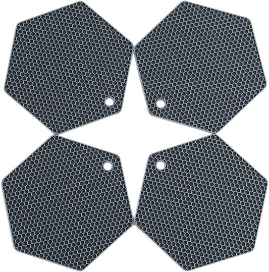 4 Packed Silicone Trivet Mats - DIY Different Size Dish Drying Mat, Hot Pot Holder for Pots & Pans, Non-Slip & Heat Resistant Kitchen Hot Pads for Countertops & Table,Grey