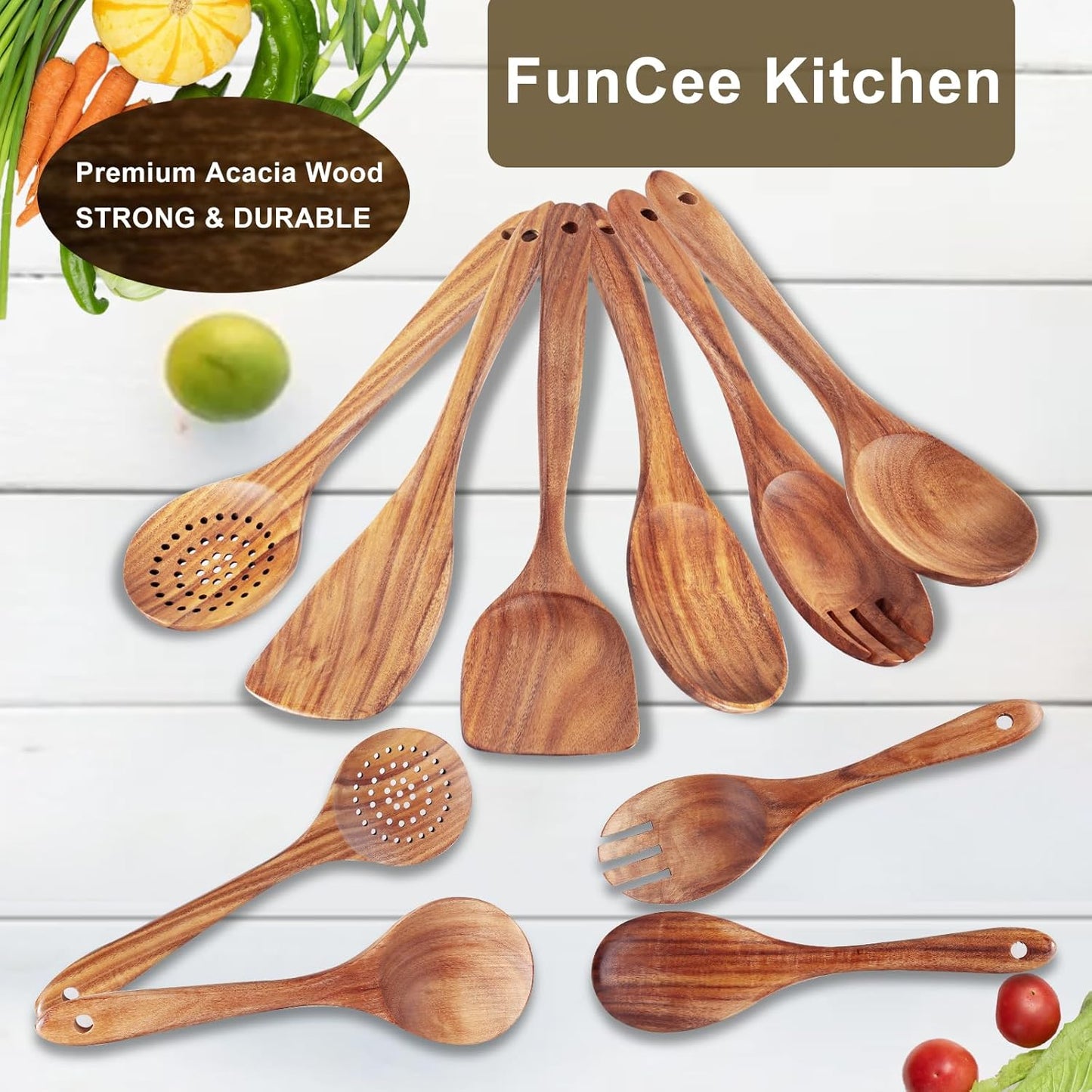 6 Pack Wooden Spoons For cooking – Heat-Resistant Premium Teak Wood Spatula with Comfort Grip, Lightweight Kitchen Cooking Utensils set, wood Spoon utensil Set Perfect for Non-Stick Cookware