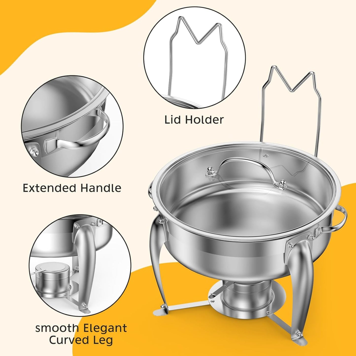 6 QT Chafing Dish Buffet Set with Serving Spoons, 2 Packs Stainless Steel Round Chafing Dishes with Glass Lid & Lid Holder, Food Warmers for Parties Buffet Weddings Catering Events