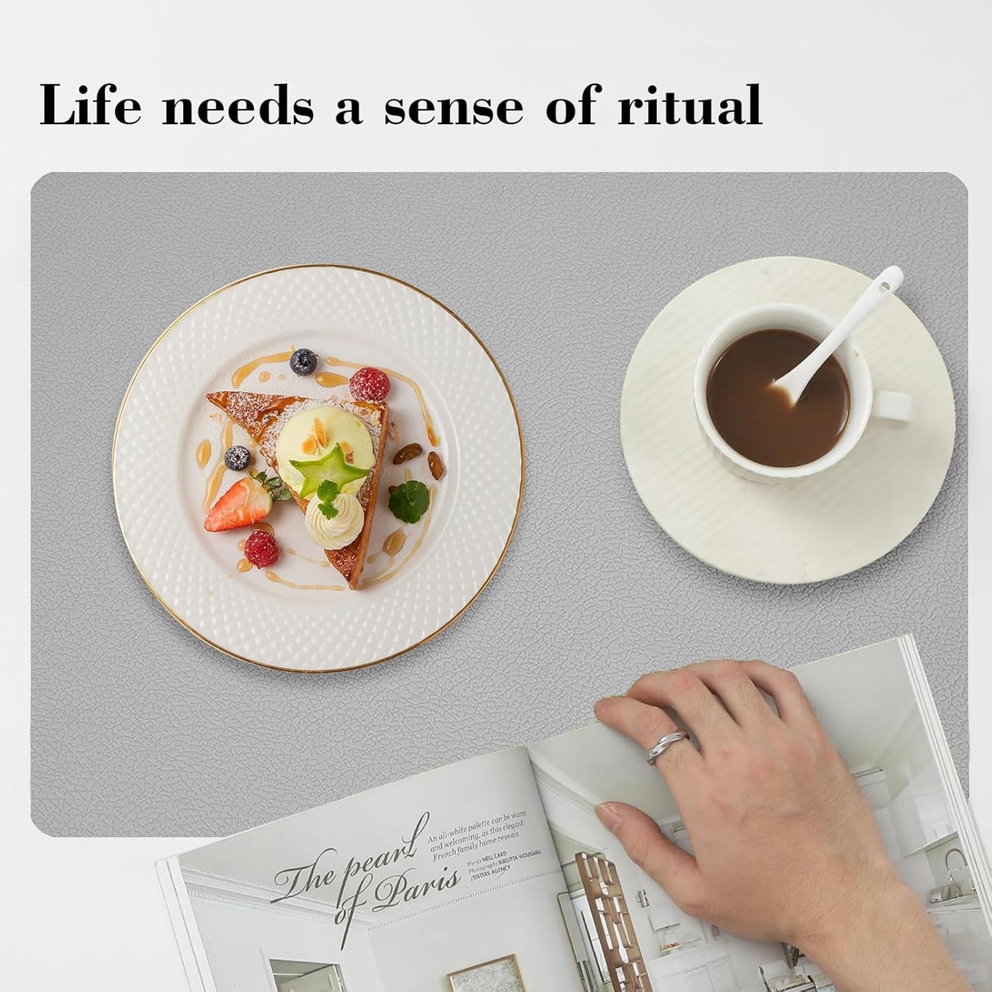 Silicone Placemats Set of 4, Heat-Resistant Placemats,Non-Slip Table Mats, Foldable Mats, Easy Clean Placemats, Perfect for Indoor & Outdoor Dining, 12.6 x 17.7 inches by Siliconty(Gray)