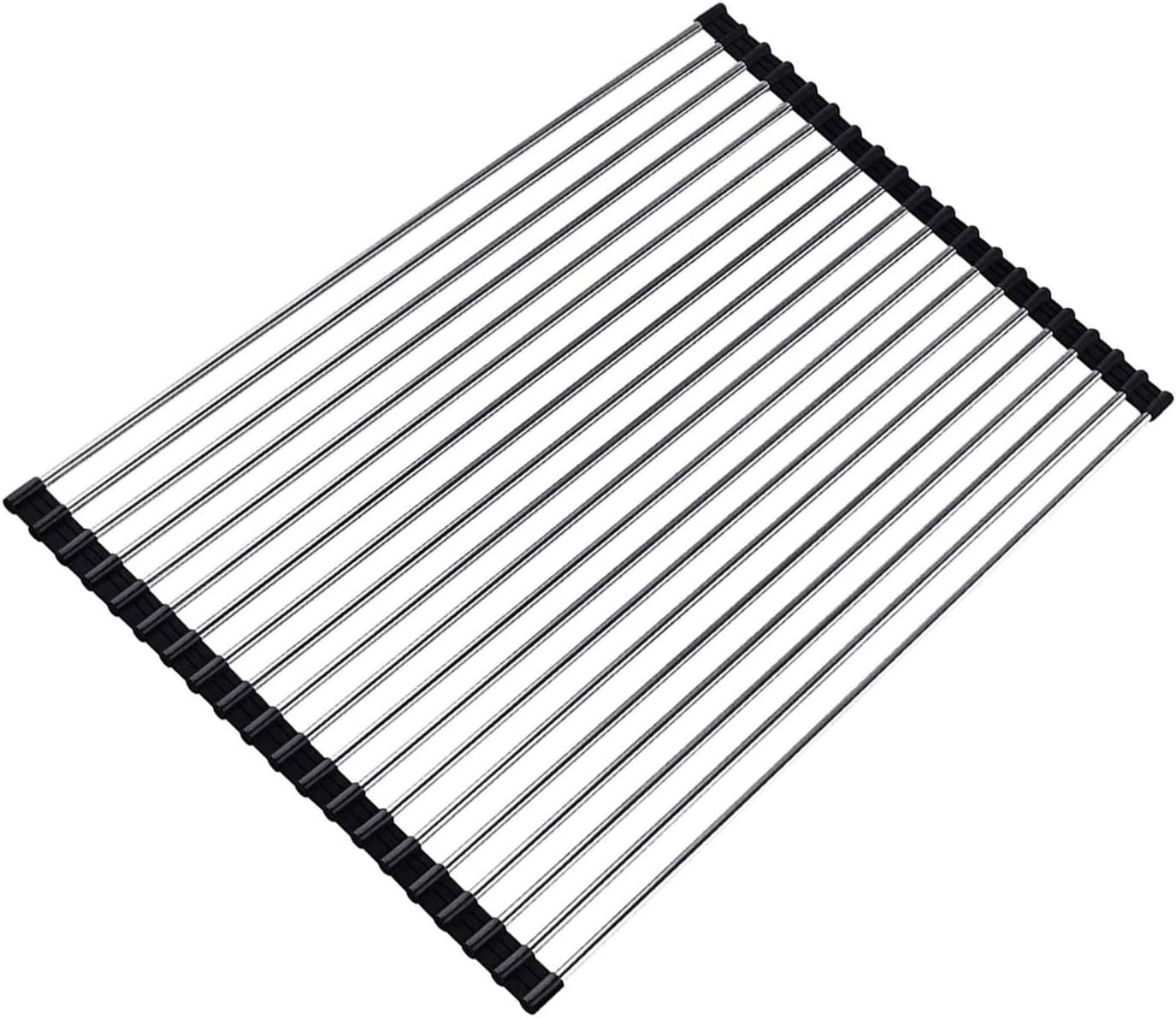 Ahyuan Roll up Dish Drying Rack Over The Sink Kitchen Roll up Sink Drying Rack Stainless Still Portable Drainer Foldable Dish Rack (Black, 17.8''X13.5'')