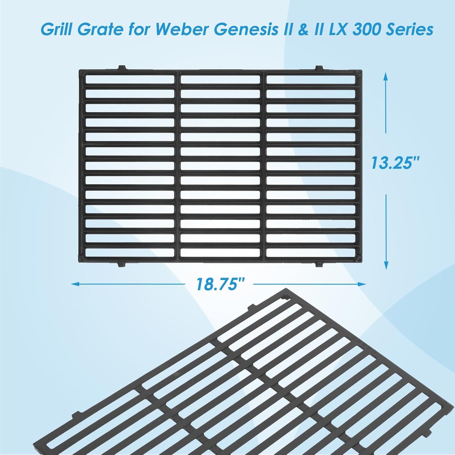 66095 18.75" Grill Grates for Weber GS4 Genesis II 300 and Genesis II LX 300 Series, for Weber Genesis 2 Grill Parts Genesis ii E-310 ii E-315 Grill Grates Replacement Parts for Weber 66802