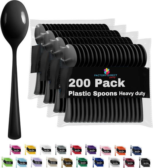 Black Plastic Spoons 200 Pcs Black Spoons Disposable Utensils Heavy Duty Plastic Cutlery Set Disposable Cutlery Sets Flatware Sets Silverware Set Party Supplies & Party Tableware Party Solids