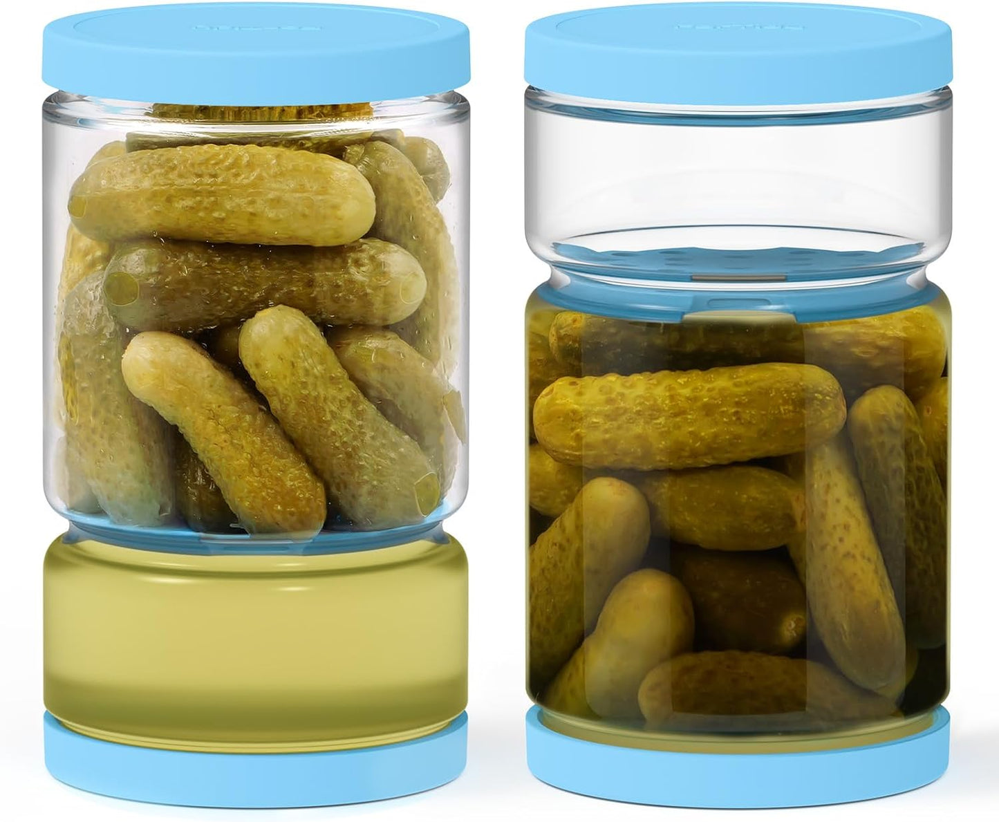 Glass Pickle Container with Strainer for Pickle Lover - 45OZ Leakproof Juice Separator Jar for Gherkin, Olive or Chilli, Dishwasher and Refrigerator Safe, BPA Free (Blue, 45 oz*2 pcs)