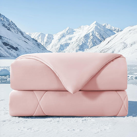 HYLEORY Cooling Comforter Twin Size - Summer Cooling Blanket for Hot Sleepers/Night Sweats, Double-Sided Cold Touch Silky Ice Comforters, Breathable Lightweight Beddings, Cool Pink, 68"x90"