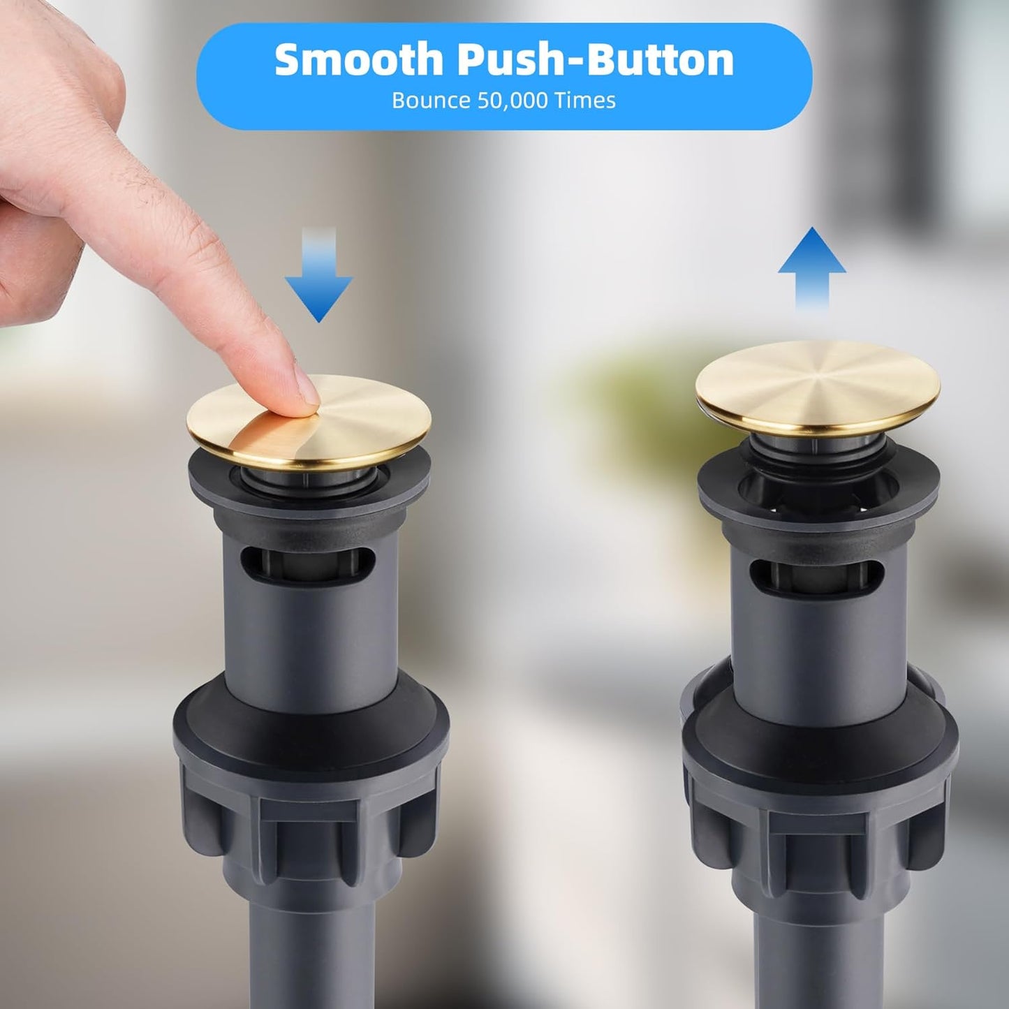 Hibbent 2 Pack Universal Bathroom Sink Drain Stopper, Pop Up Drain Strainer with Overflow, Push and Seal Sink Plug with Basket for Lavatory Vanity Vessel, Anti-Clogging Strainer, Brushed Gold