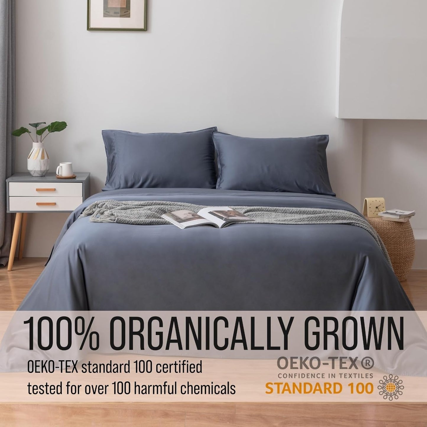 Bella Coterie Luxury Bamboo Viscose Cal King Size Sheet Set | 100% Organically Grown | Ultra Soft | Cooling for Hot Sleepers | 18" Deep Pocket [Slate Blue]