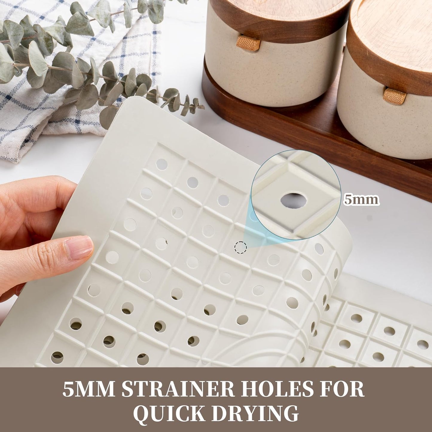 WILLKOMMEN Kitchen Sink Mat, 12" x 10" Dish Drying Mat, Sink Protector Mats for Bottom of Kitchen Sink, Fast Draining Sink Mats Grid, 2 Pack Cream White