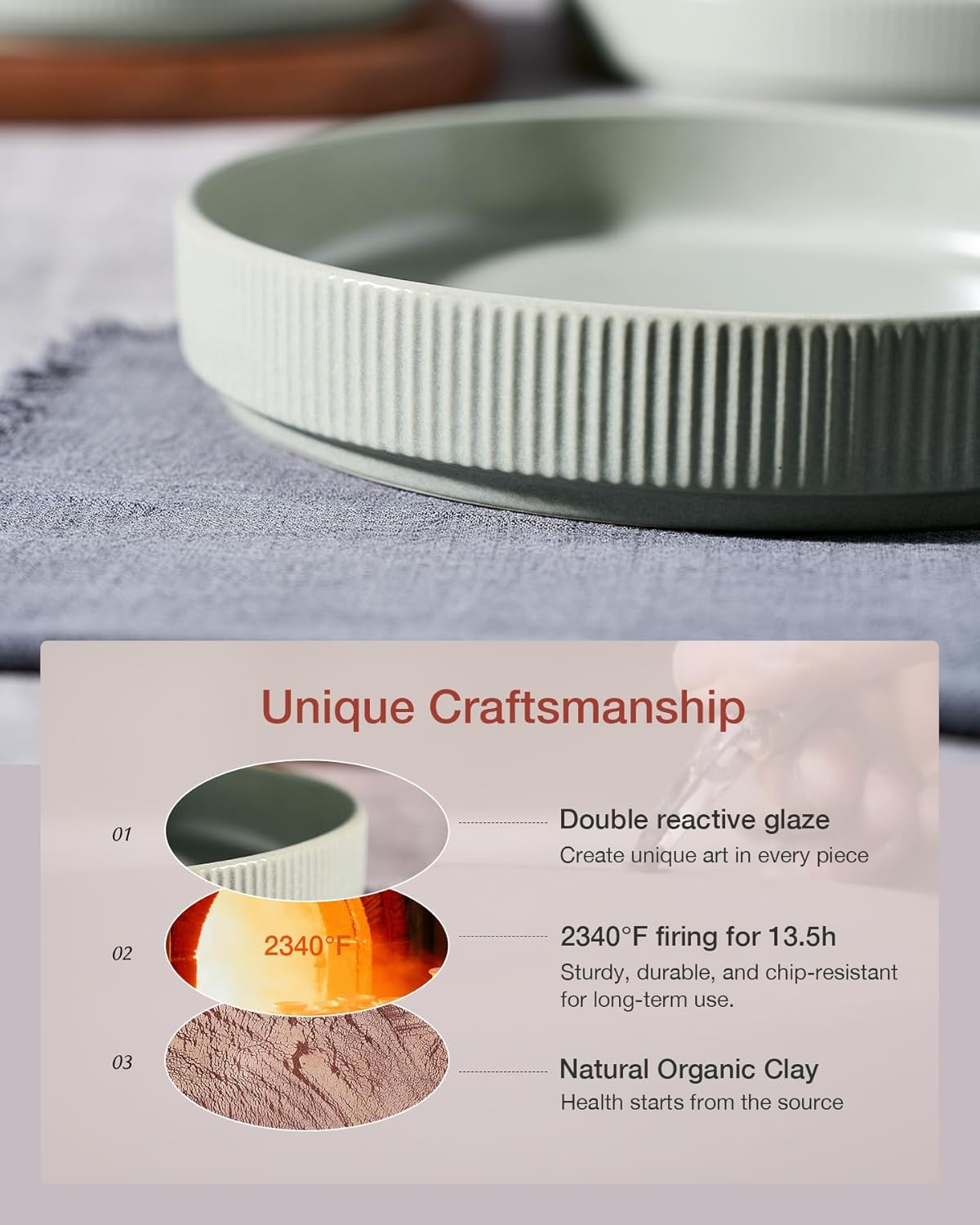 famiware Star 8.25" Pasta Bowls, Large Dinner Bowls Set of 4, Salad Bowl Plates, Shallow Bowls for Eating, Light Green