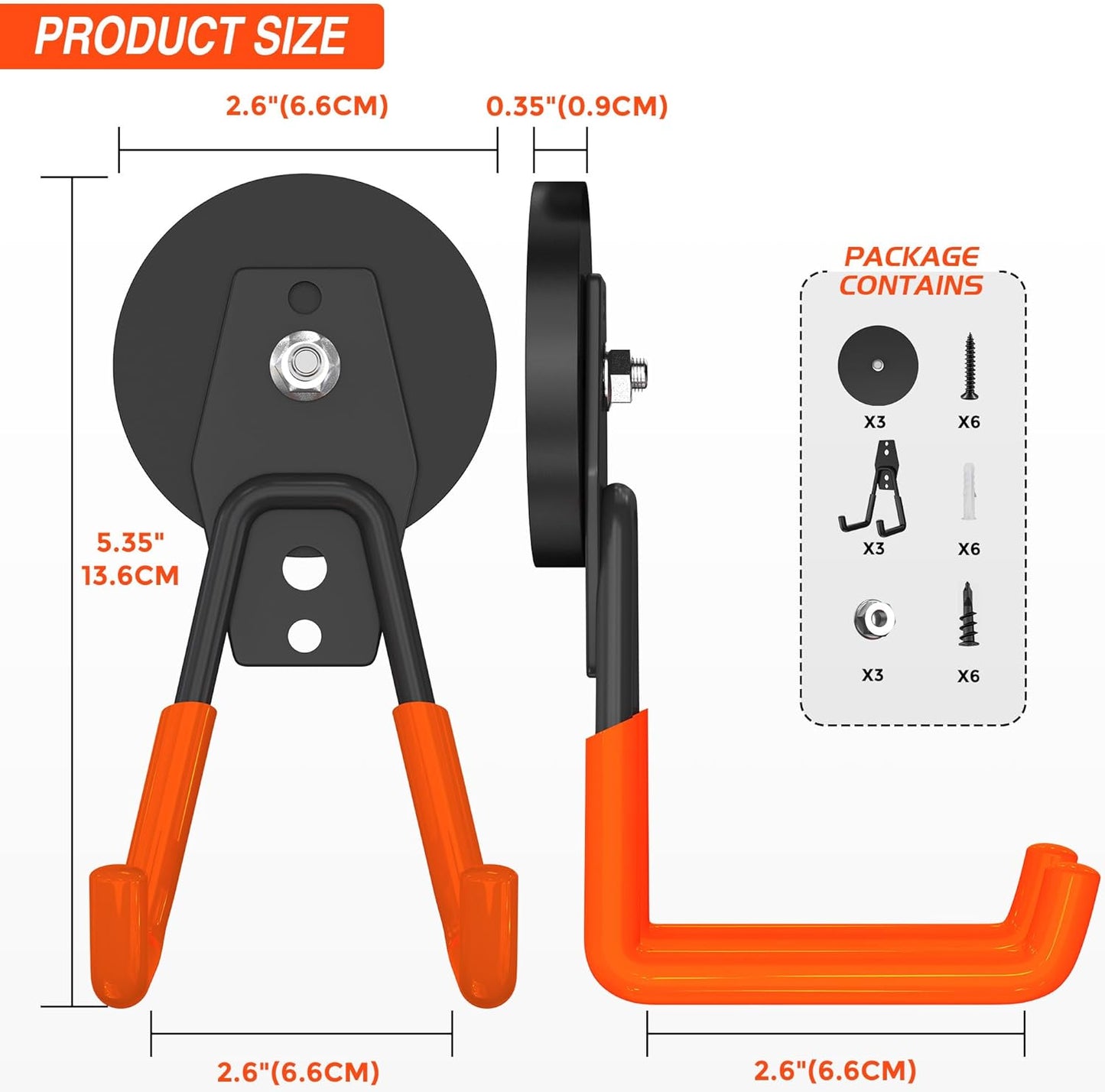 3Pcs Large Magnetic Hooks Heavy Duty for Garage, Magnet Hooks for Hanging Heavy Duty, Strong Magnet Storage Hooks for Hanging Garage Tools& Garden Tools