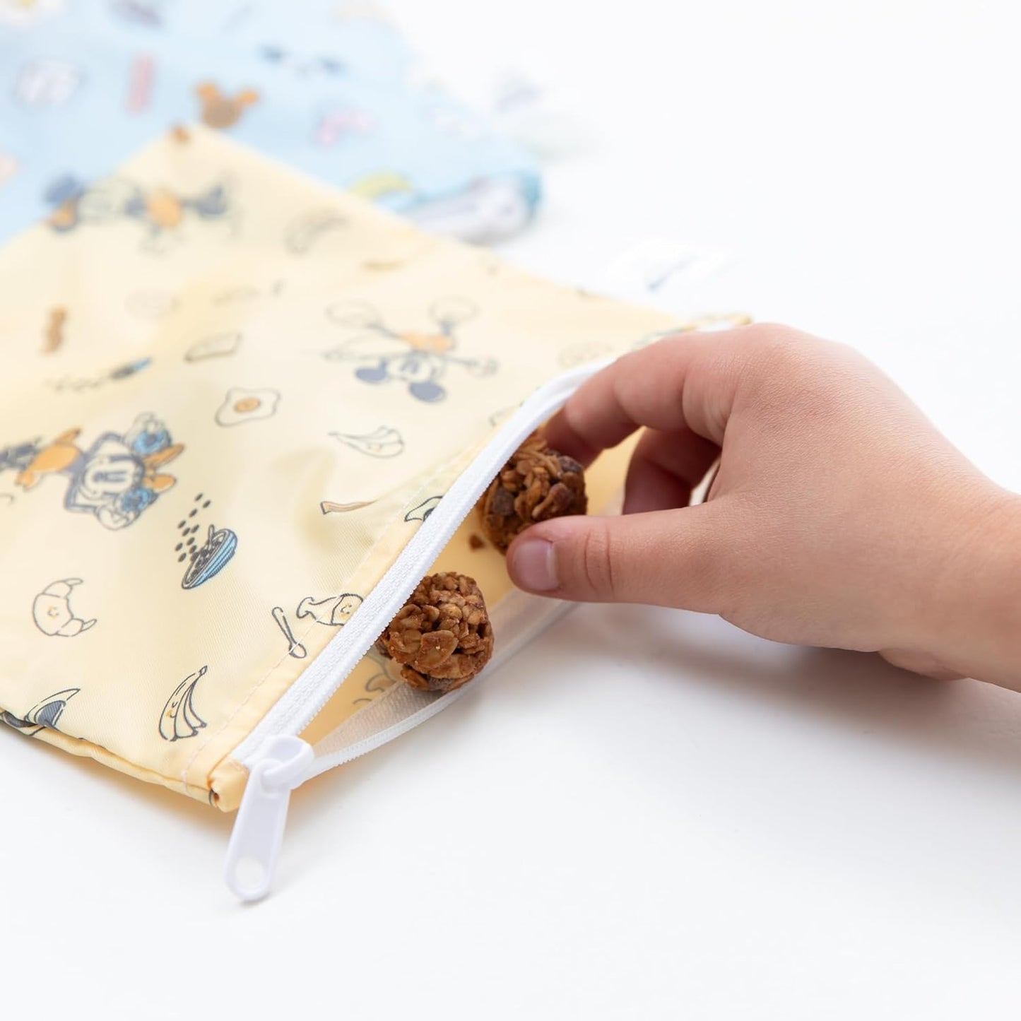 Bumkins Disney Reusable Sandwich and Snack Bags, for Kids School Lunch and for Adults Portion, Washable Fabric, Waterproof Cloth Zip Bag, Travel Pouch, Food-Safe Storage, 4-pack Set Mickey and Minnie