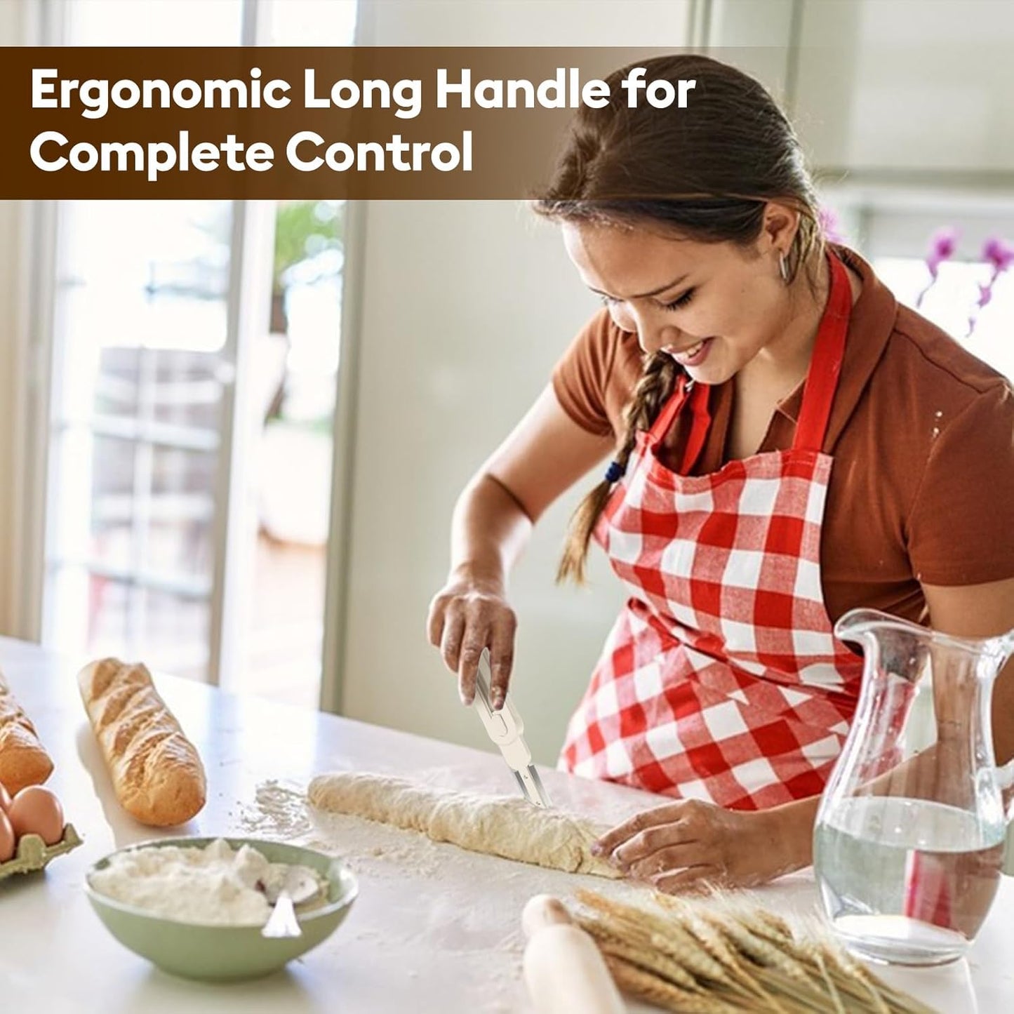 MOJOHAND Bread lame for Dough, Magnetic & Reusable Bread Lame Dough Scoring Tool, Anti-Slip Handle with Long Retractable Razor blades, Sourdough Scoring tool for Bread Making(Off-white)