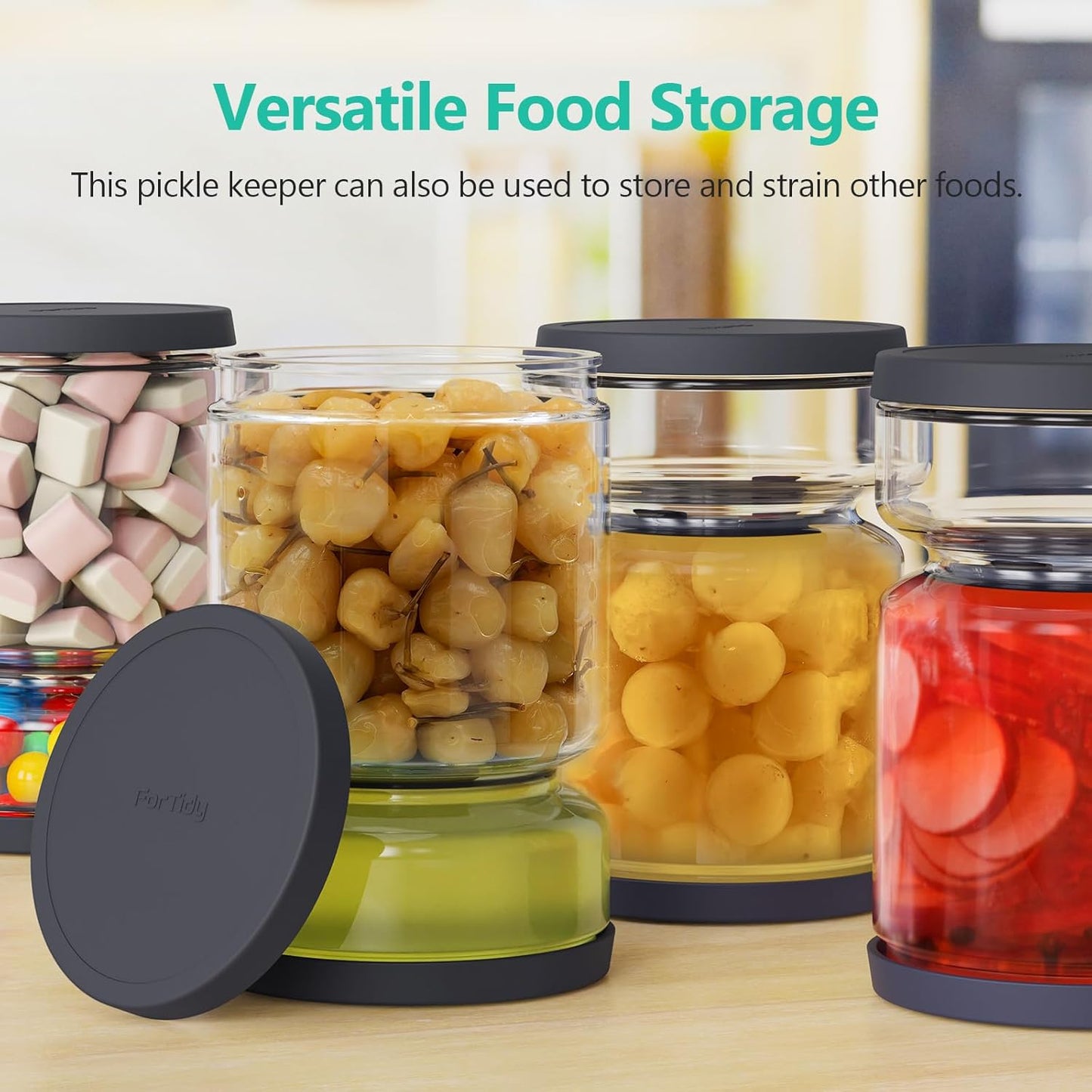 Airtight Glass Pickle and Olive Container - 50 OZ Jar with Strainer for Pickle Lover, Kitchen Organization Must-Have Versatile Food Keeper, BPA-Free, Dishwasher Safe (Midnight Blue)