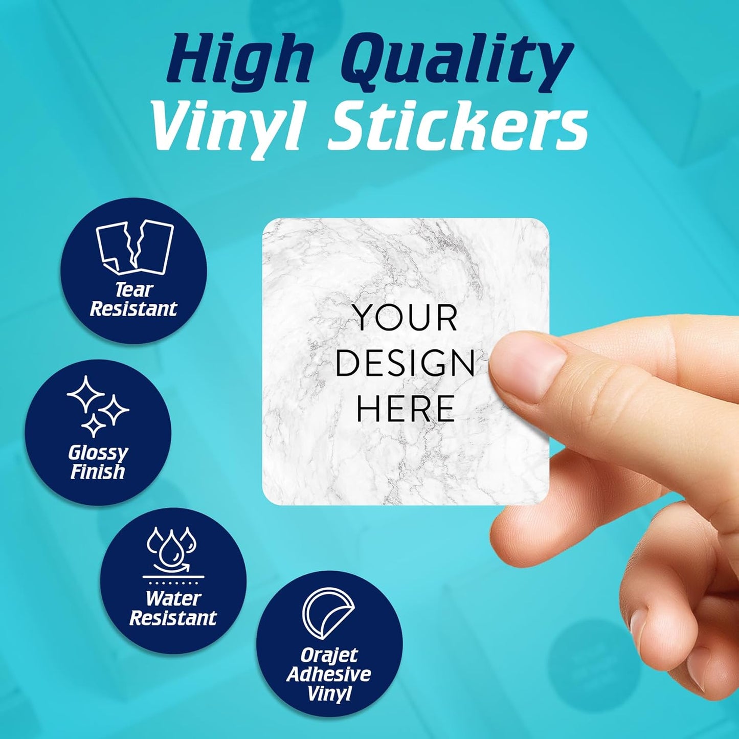 100 Custom Vinyl Stickers - Upload Your own Image, Text, Design, Logo - Personalized Logo Labels for Handmade, Packaging, Bottle, Jars, Candle, Brand Stickers (Silver Marble, 1.5x1.5 Square)