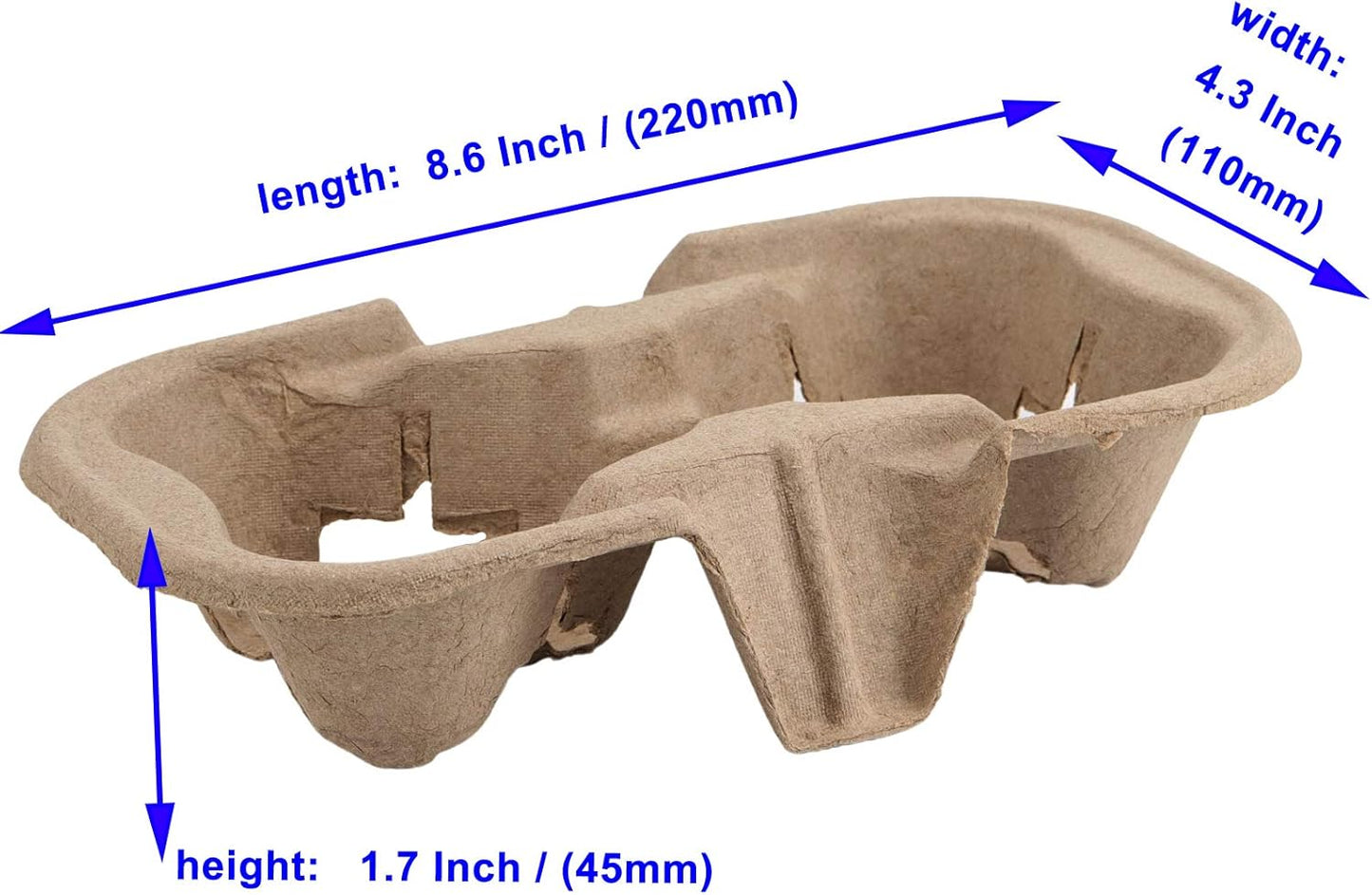 2 Cup Pulp Fiber Drink Carrier, 100 Pack Biodegradable Disposable Take-Out Cup Carriers Holders for Coffee, Hot Cold Drinks, Beverages Transportation, Food Delivery Service 8.6x 4.3x1.7 inch