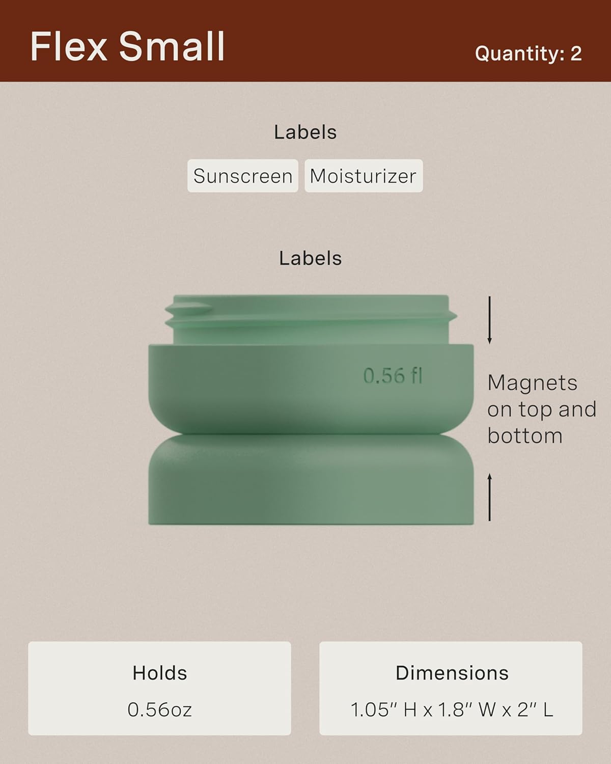 Cadence Travel Containers - Core Skincare Set - Magnetic Containers with Lids,2 Small (0.56oz) & 3 Medium (1.32oz) - Cleanser, Moisturizer, Serum, Makeup Remover & Sun Icon Labels - Pacific