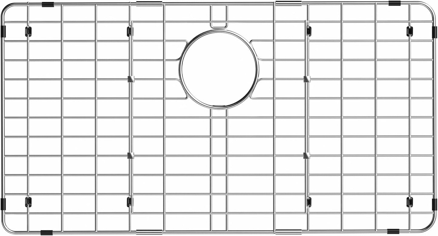 iPEGTOP Sink Bottom Grid, Stainless Steel Sink Protector 27-1/2" x 13-1/2" Rear Drain Hole with Corner Radius, Sink Grate Rack for Bottom of Kitchen Sink Single Bowl with Hole Cover