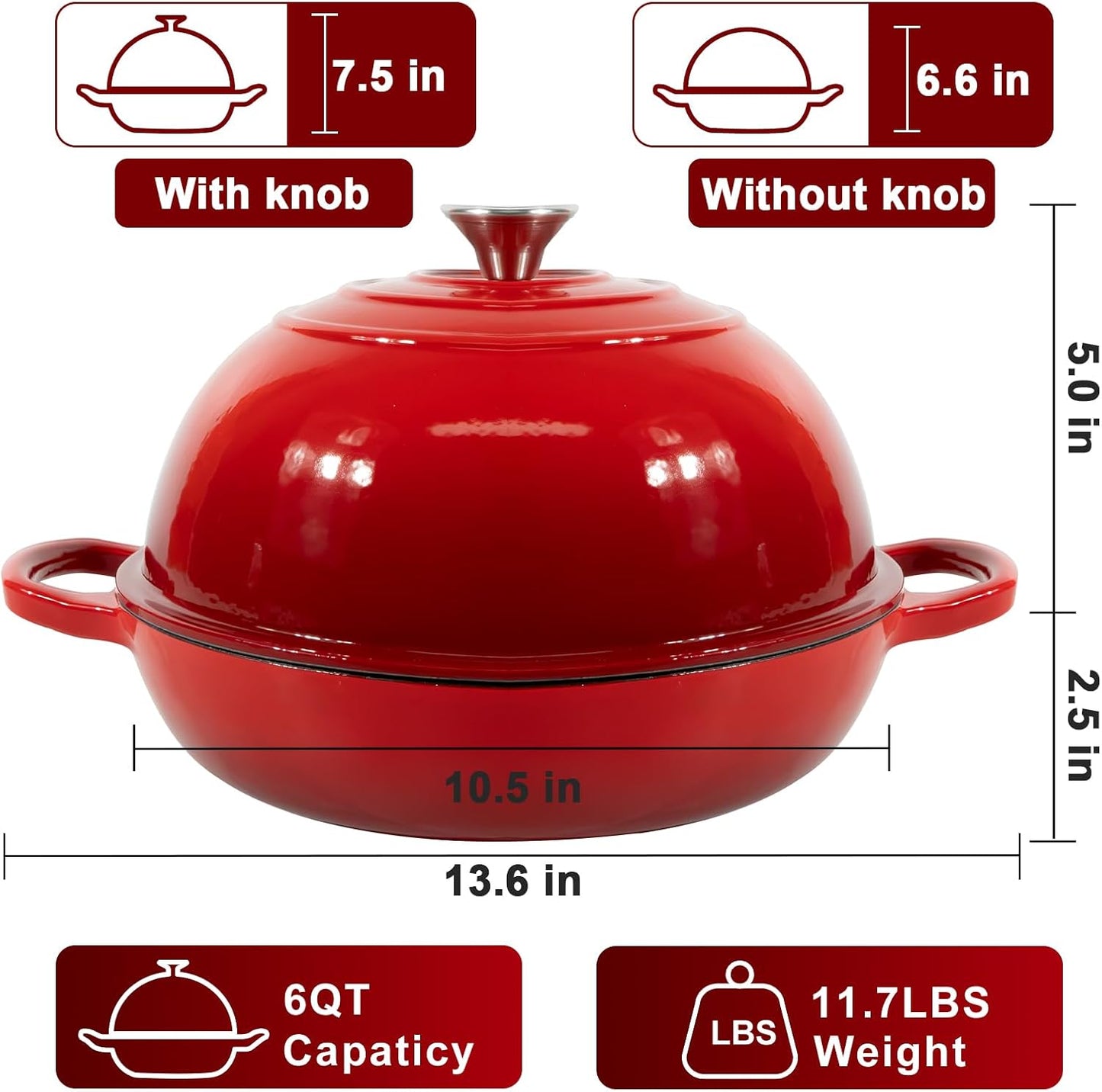 AHJ 6QT Dutch Oven For Bread Baking, Enameled Cast Iron Dutch Oven Pot with Lid, Multi-Functional Bread pan, Sourdough Baking Supplies with Proofing Basket, Cast Iron Bread Oven, Silicone Sling & Gloves.