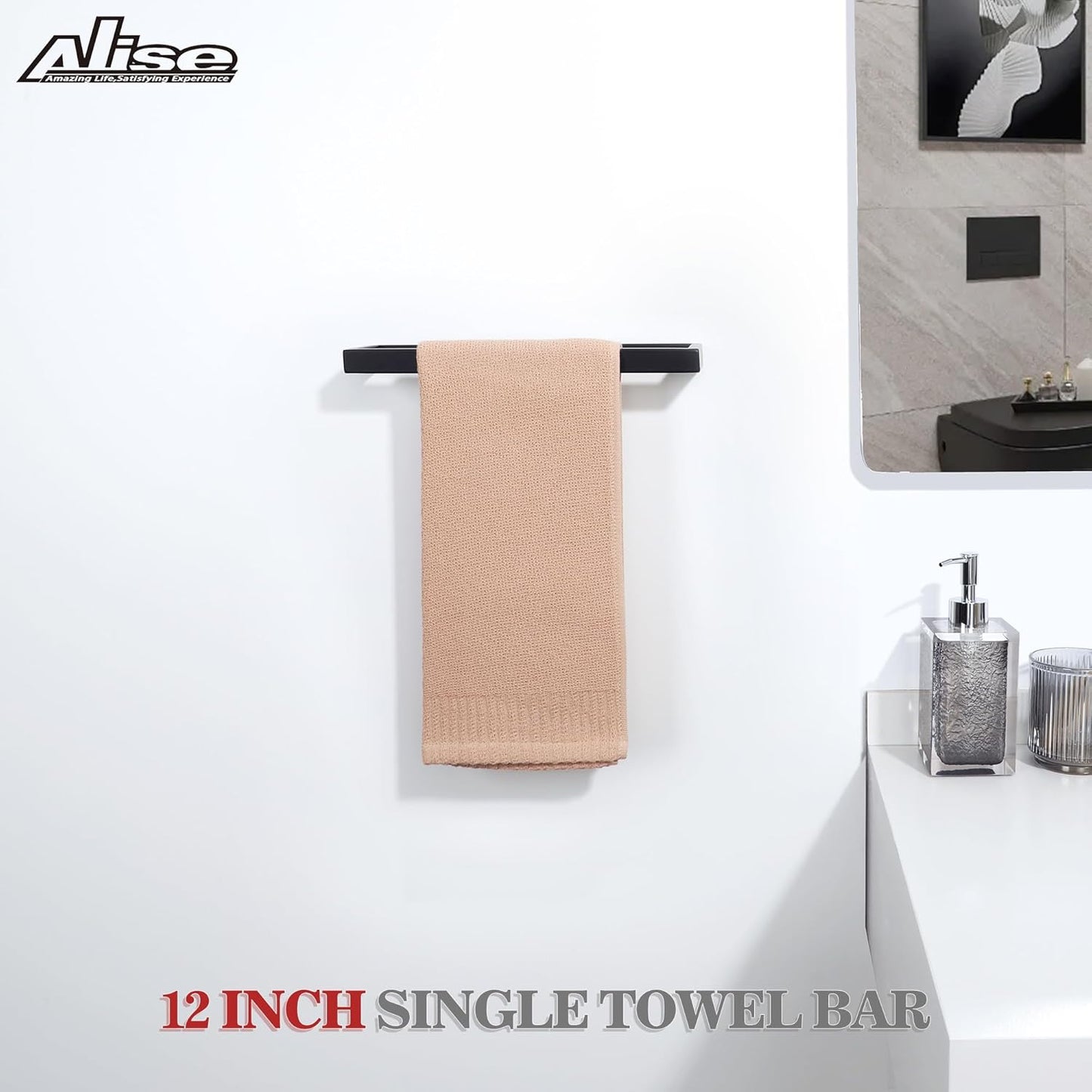 Alise Bath Towel Bars,12 Inch Towel Holder Towel Racks for Bathroom and Lavatory,SUS304 Stainless Steel Hand Towel Hanger Towel Rail Wall Mount,Matte Black GJF030-B