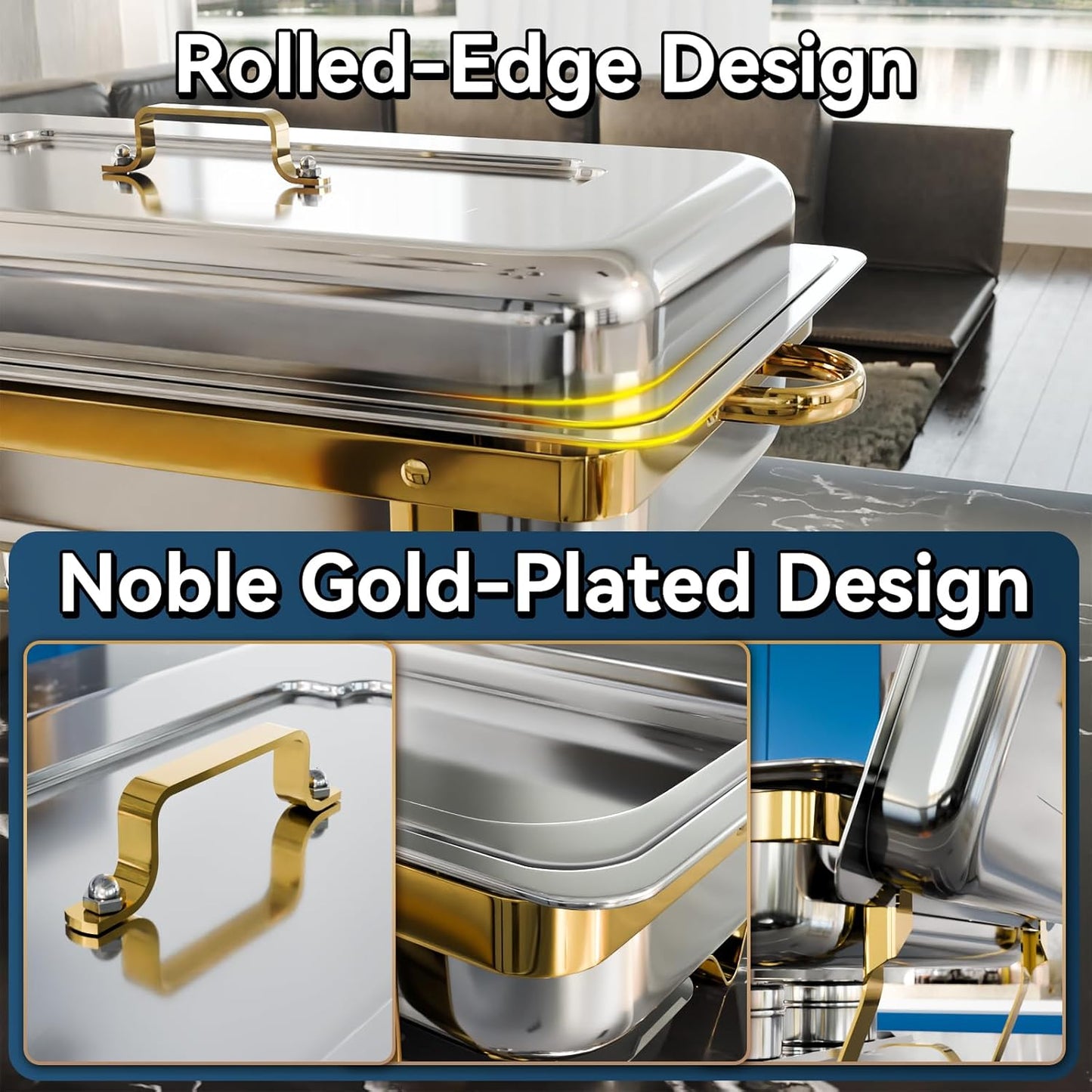 9Qt 4 Pack [Multiple Food Pans Combo] Chafing Dishes for Buffet | High Grade [Durable and Hard] Chafing Dish for Parties, Events & Weddings, Indoors & Outdoors