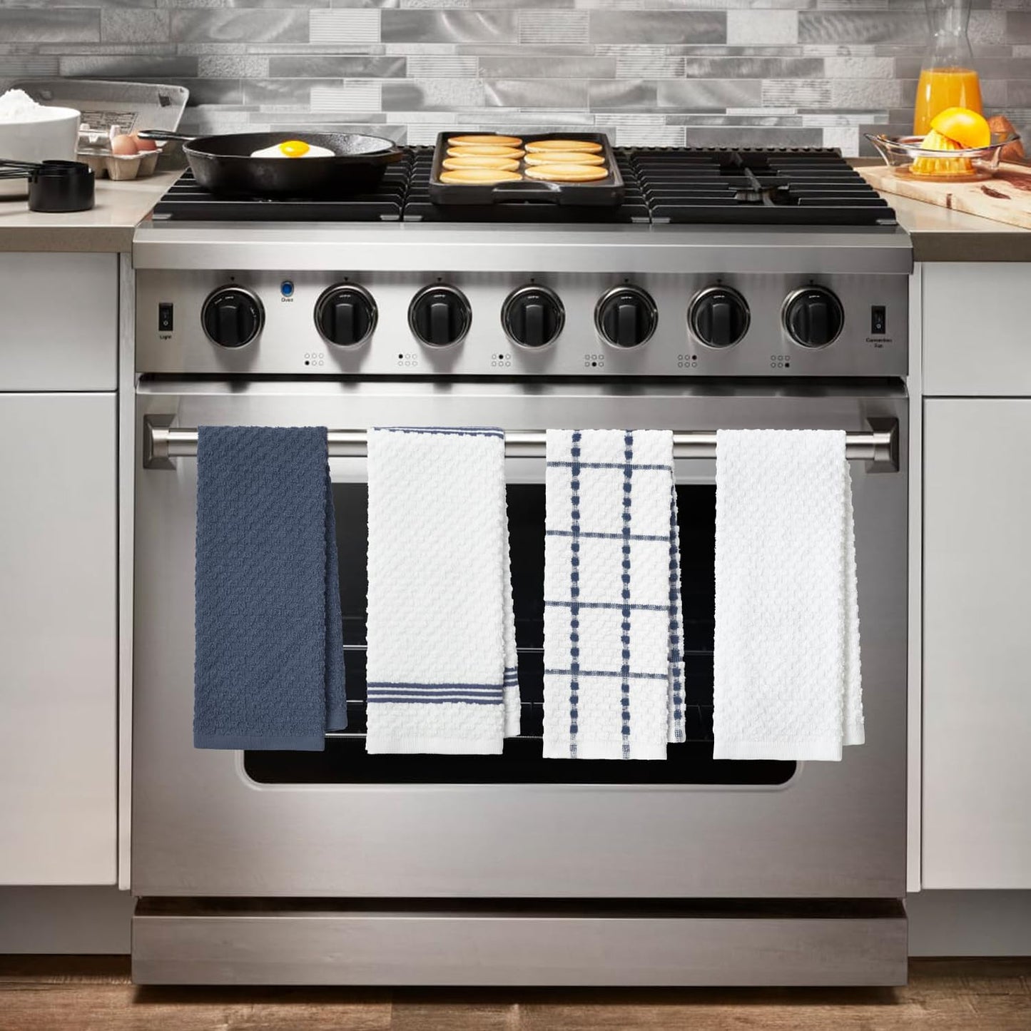 Artoid Mode Ring Spun Cotton Blue Kitchen Dish Towels, 15x25 Inch Ultra Soft Absorbent Quick Drying Household Cleaning Tea Towels Bar Towels Set of 4