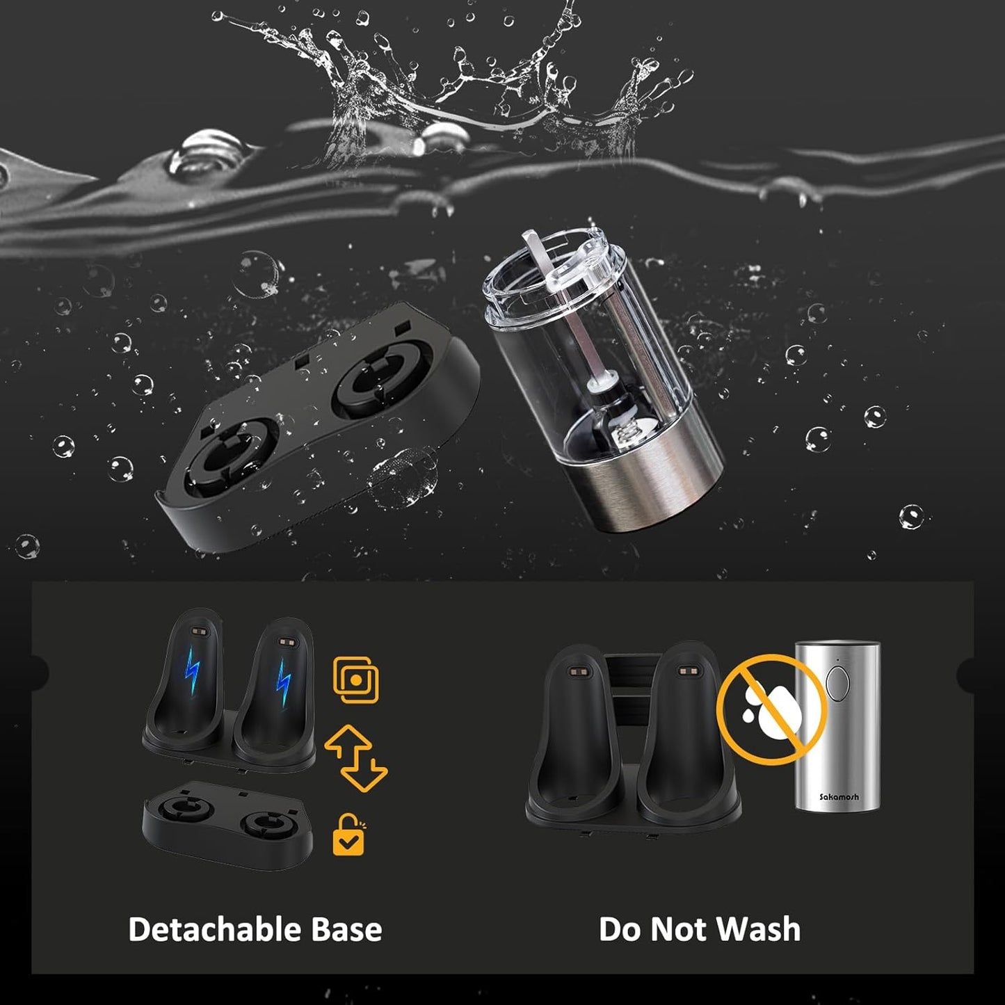 Electric Salt and Pepper Grinder Set USB Rechargeable Base, Stainless Steel Automatic Pepper and Salt Shakers with Adjustable Coarseness, LED Light, Ideal Gifts for Housewarming, Parents, Friends