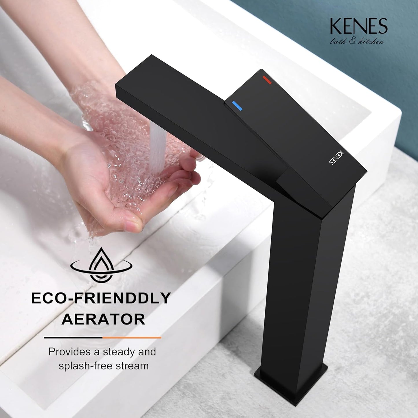 KENES Matte Black Bathroom Faucet Single Handle Tall Vessel Sink Faucet Vanity Bathroom Faucet Basin Mixer Tap with Water Supply Hose and Pop Up Sink Drain, LJ-9031A-2