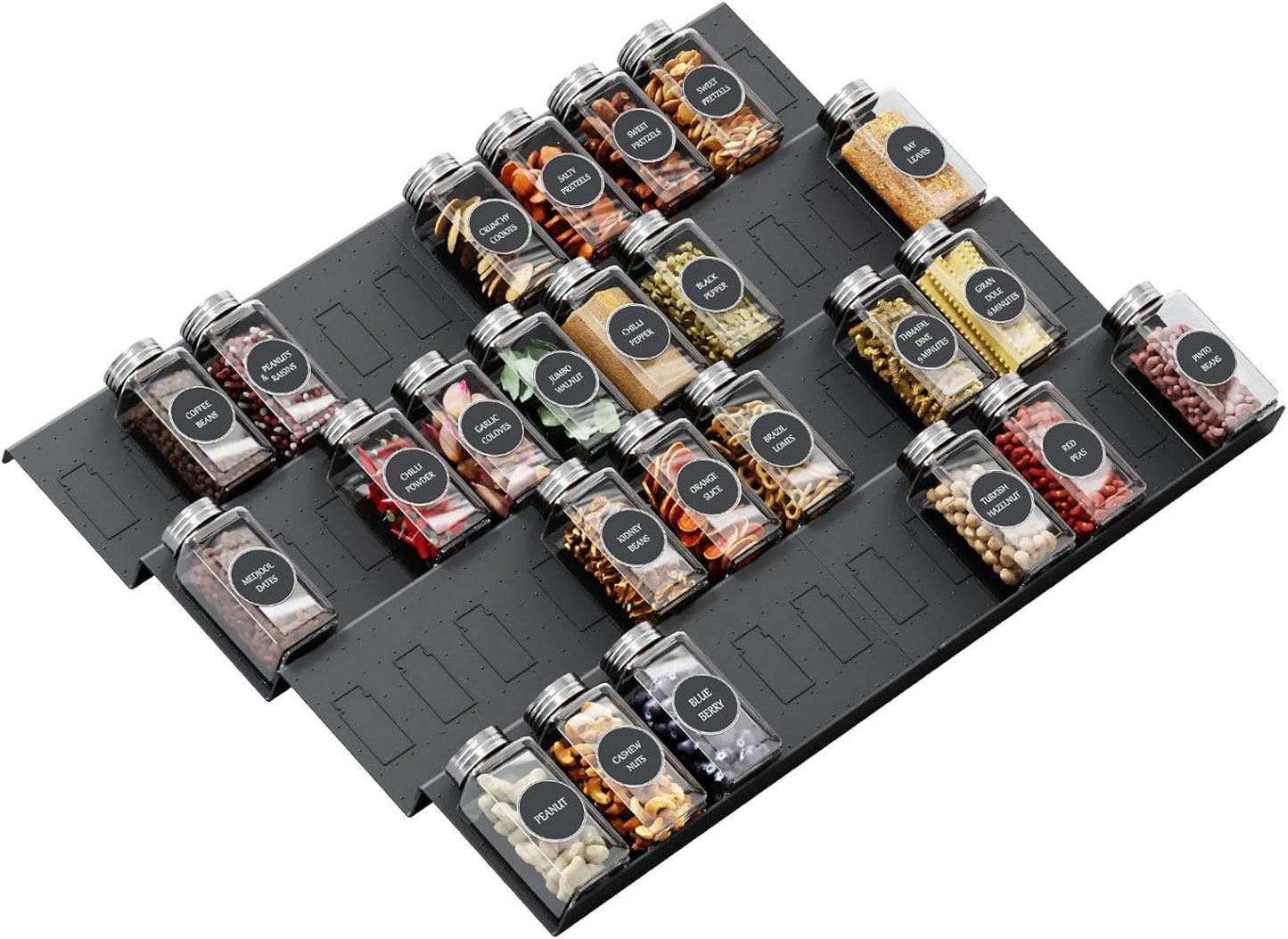 Famhap Spice Drawer Organizer, 8 Tier Expandable from 11.7" to 23.2" Seasoning Rack Tray Insert for Kitchen Drawers, Spice Rack Tray for Drawer/Countertop (Black)