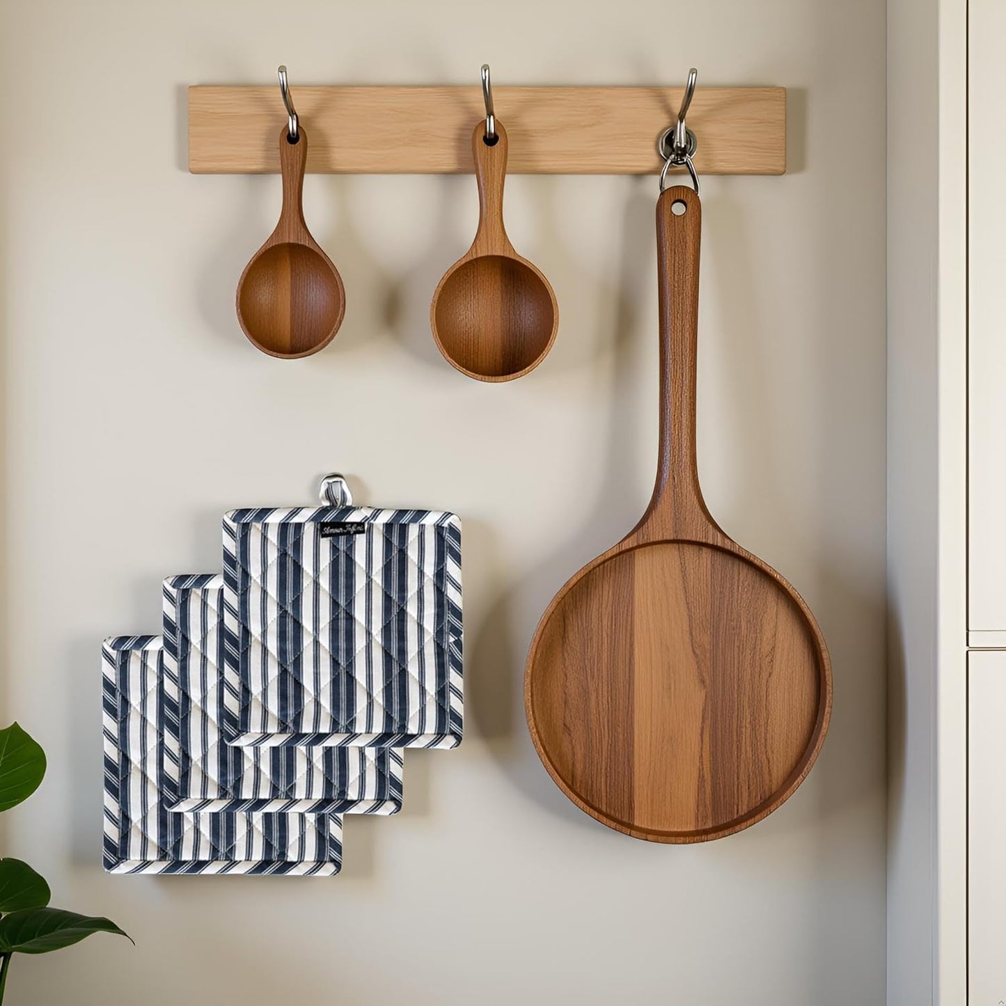 AMOUR INFINI Double Stripe Pot Holders Heat Resistant Cotton Set of 3 Nonslip 8"x8" Inch Hot Pads for Kitchen, BBQ, Baking & Cooking with Hanging Loops (Blue)