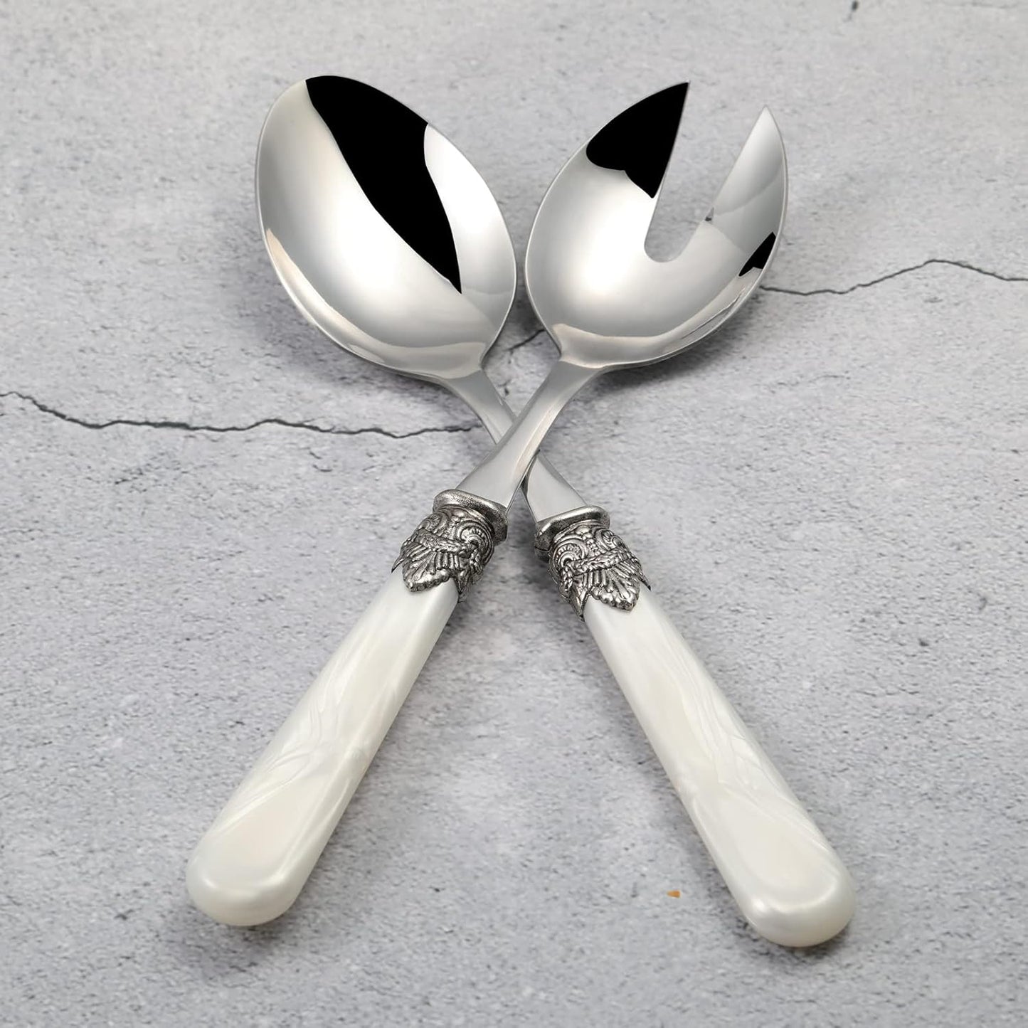 2-piece Salad Servers Stainless Steel Salad Serving Set Salad Fork and Spoon (White)