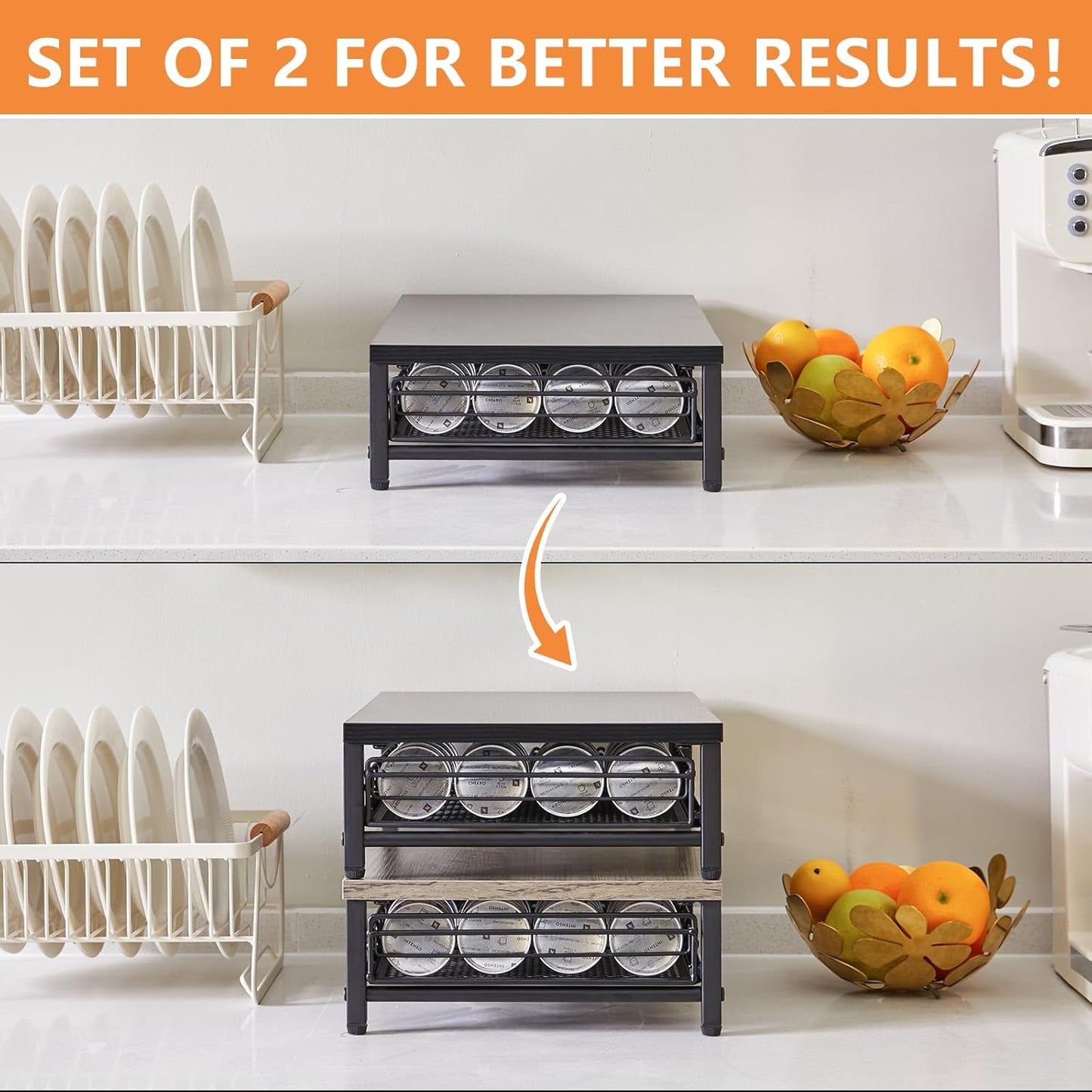 IBUYKE Coffee Pod Drawer Holder,Pod Holder,40 Capsule Pods,Coffee Pod Holder Drawer With Mesh Shelves,Home Kitchen Counter Organizer, Black TCJ101B