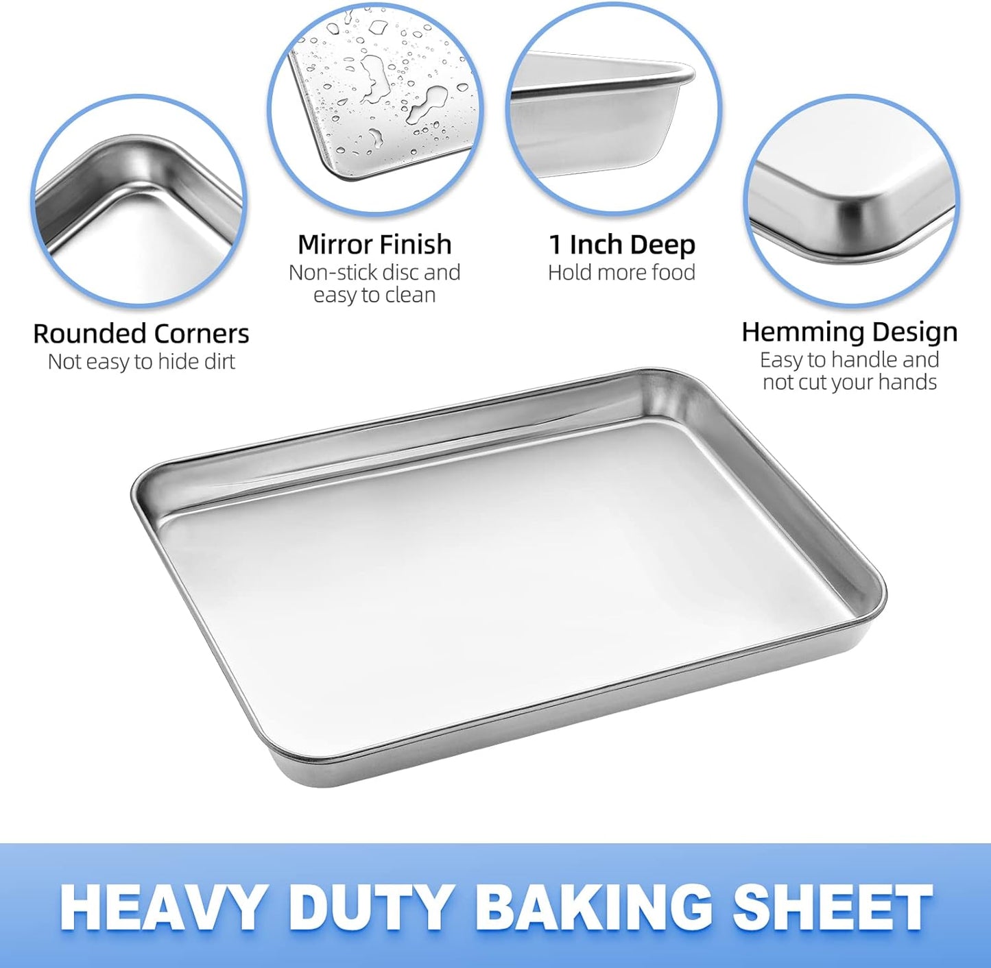 Baking Sheet with Cooling Rack (1 Cookie Sheet + 1 Baking Rack), Stainless Steel Small Baking Sheet Pan with Wire Rack, Toaster Oven Pans Size 10.4 x 8 x 1 Inch, Non-toxic & Heavy Duty & Non-stick