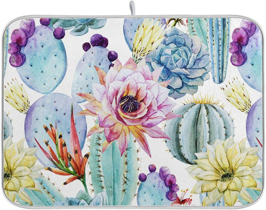 Cactus Succulent Plant Dish Drying Mat for Kitchen Counter Absorbent Microfiber Drying Pad, Large 18x24 in, Reversible Drainer Mats