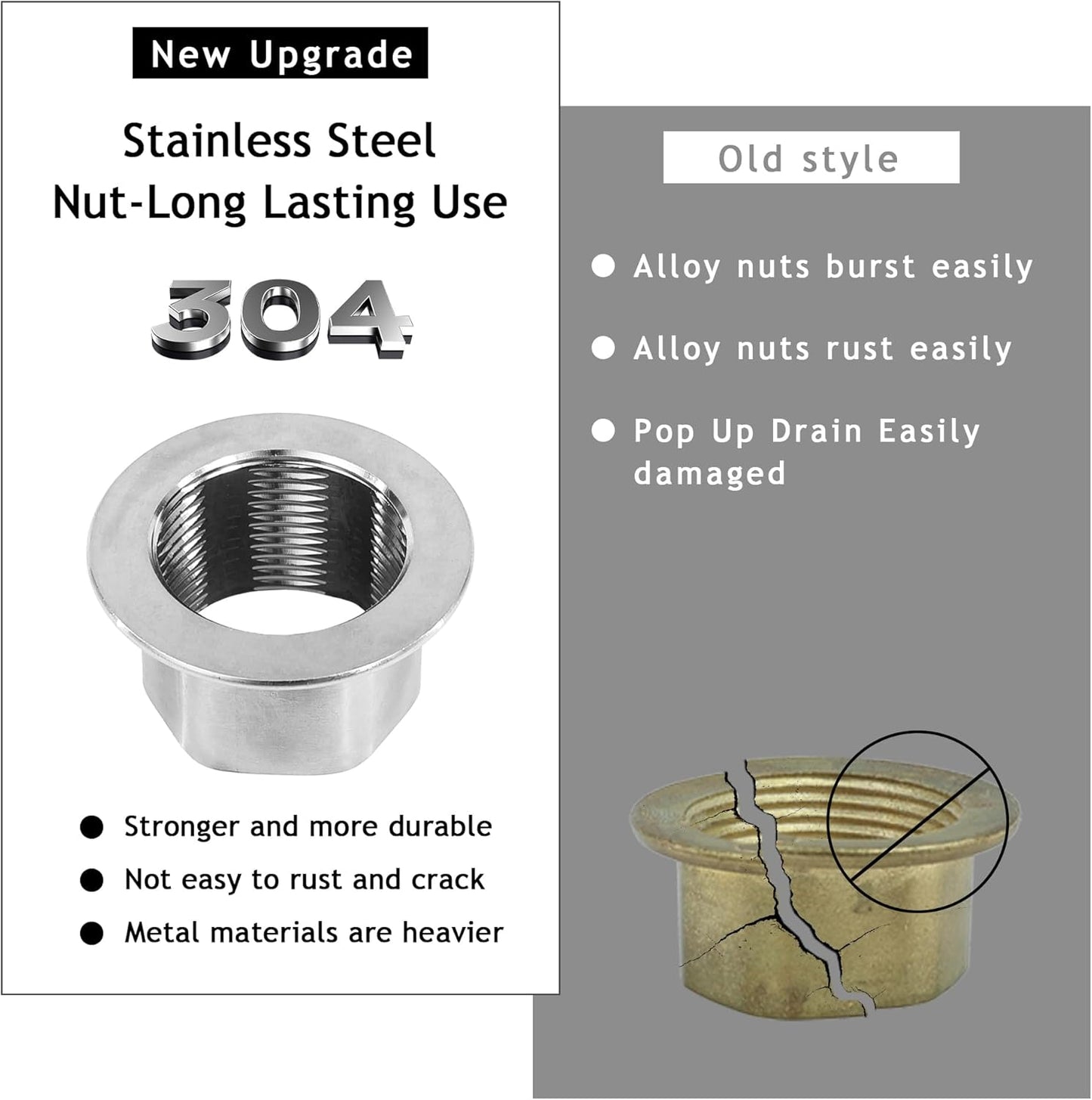 Bathroom Sink Drain,Drain Stopper Bathroom Sink with Overflow,Pop Up Drain Assembly with Detachable Strainer Basket,Built-in Anti-Clogging, Stainless Steel Nut Brushed Nickel