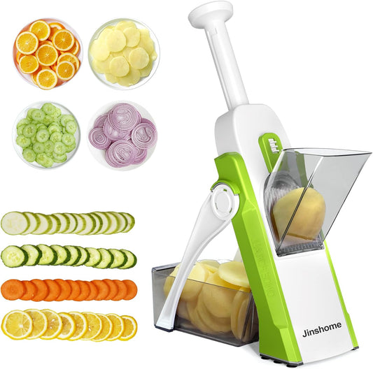 Upgraded Mandoline Slicer for Kitchen &Safe Vegetable Chopper 5 in 1 & Adjustable Mandoline Slicer,Can cut slicing,strips,shredding and dicing Kitchen Veggie chopper (Only Slicer Green)