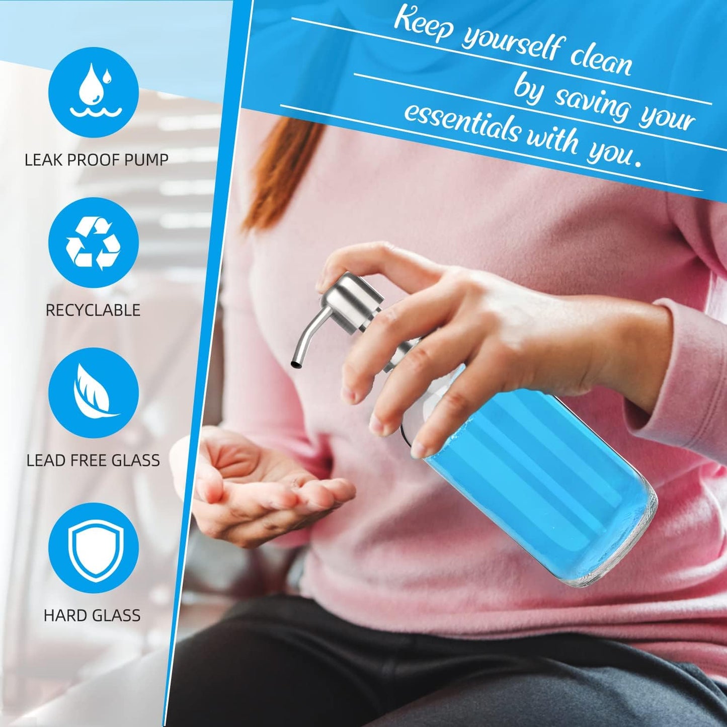 ARKTEK Glass Soap Dispenser - Clear Dish Soap Dispenser for Kitchen, Refillable Liquid Hand SoapDispenser with Rust Proof Stainless Steel Pump for Bathroom, Countertop (17 Ounce/ 500 ML)