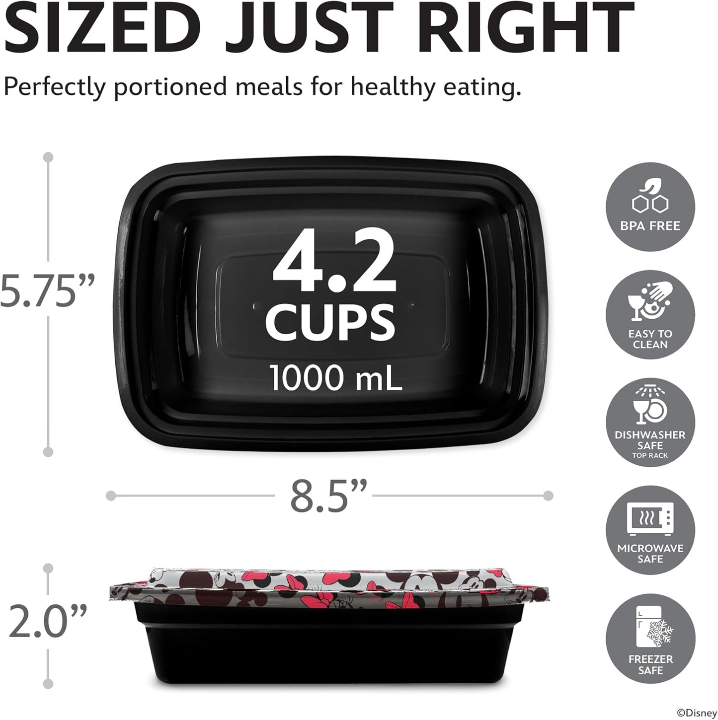 Disney Meal Prep Containers - 20-Piece Reusable Food Containers with Lids - Freezer, Microwave & Dishwasher Safe - Featuring Mickey & Minnie, Lilo & Stitch